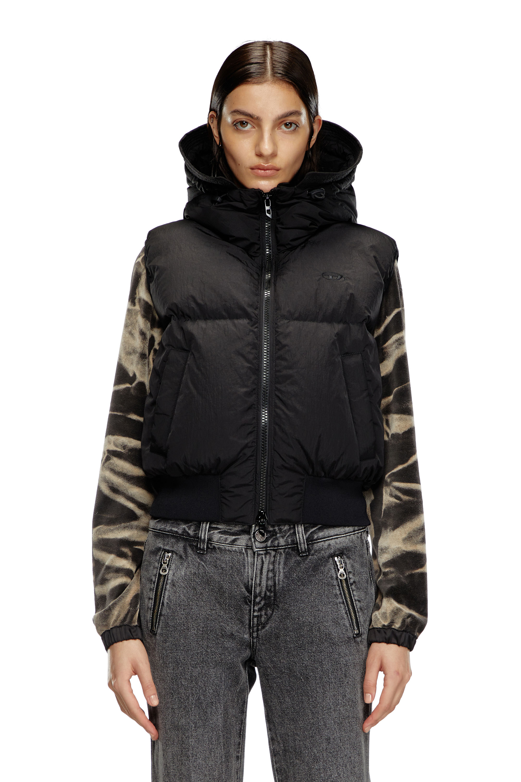 Diesel Women's Black - Hooded Down Vest In Crinkled Nylon - Winter Jackets - Woman Size 38