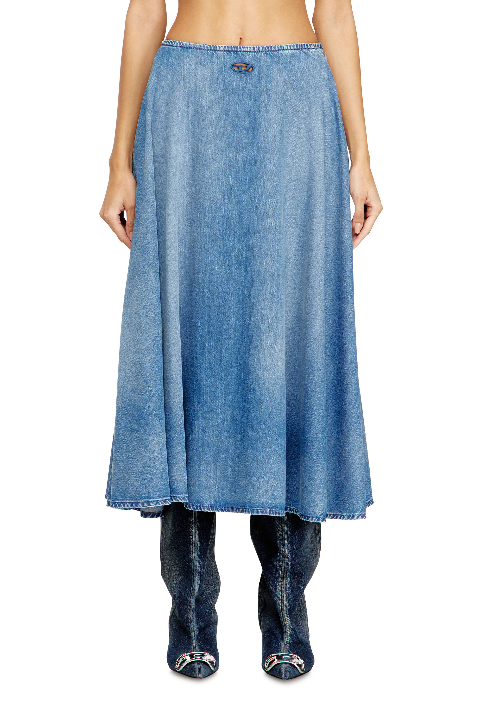Diesel - DE-ANNIE-S3, Woman's Full skirt in fluid denim in Light Blue - 3