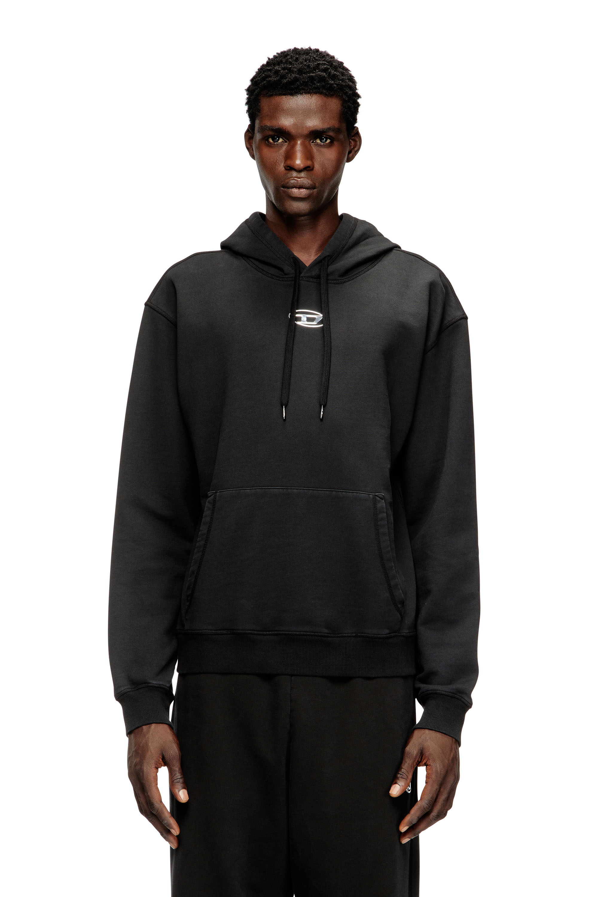 Diesel - Cotton hoodie with metallic Oval D - Sweaters - Man - Black