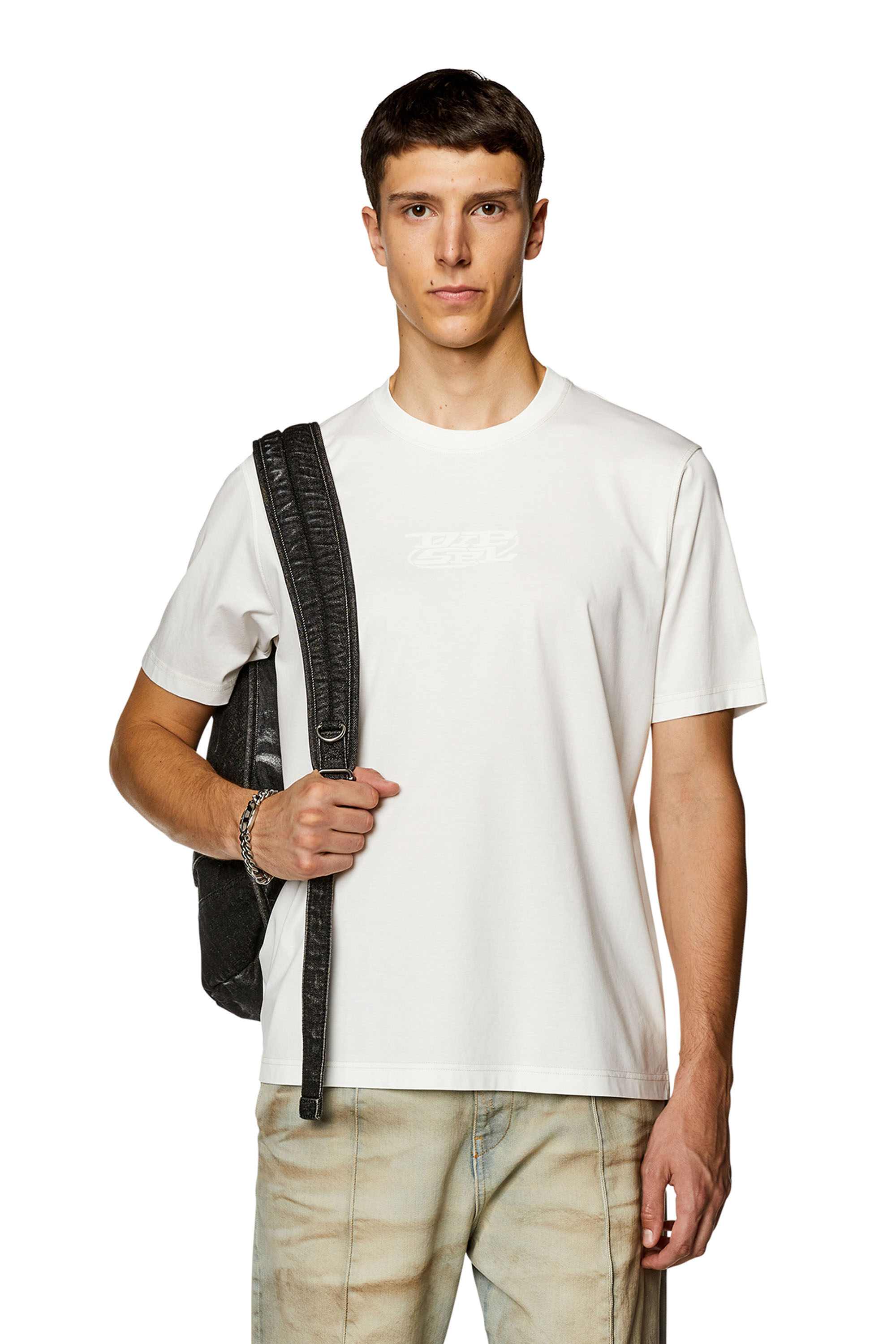 Diesel - Camiseta de algodón mercerizado con logotipo estampado - Camisetas - Hombre - Blanco