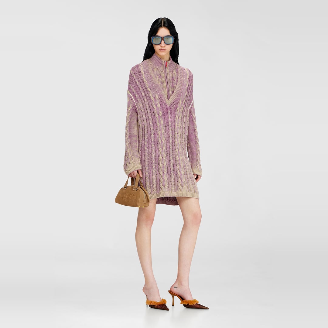 Diesel - Short sweater dress in cable knit - Dresses - Woman - Violet