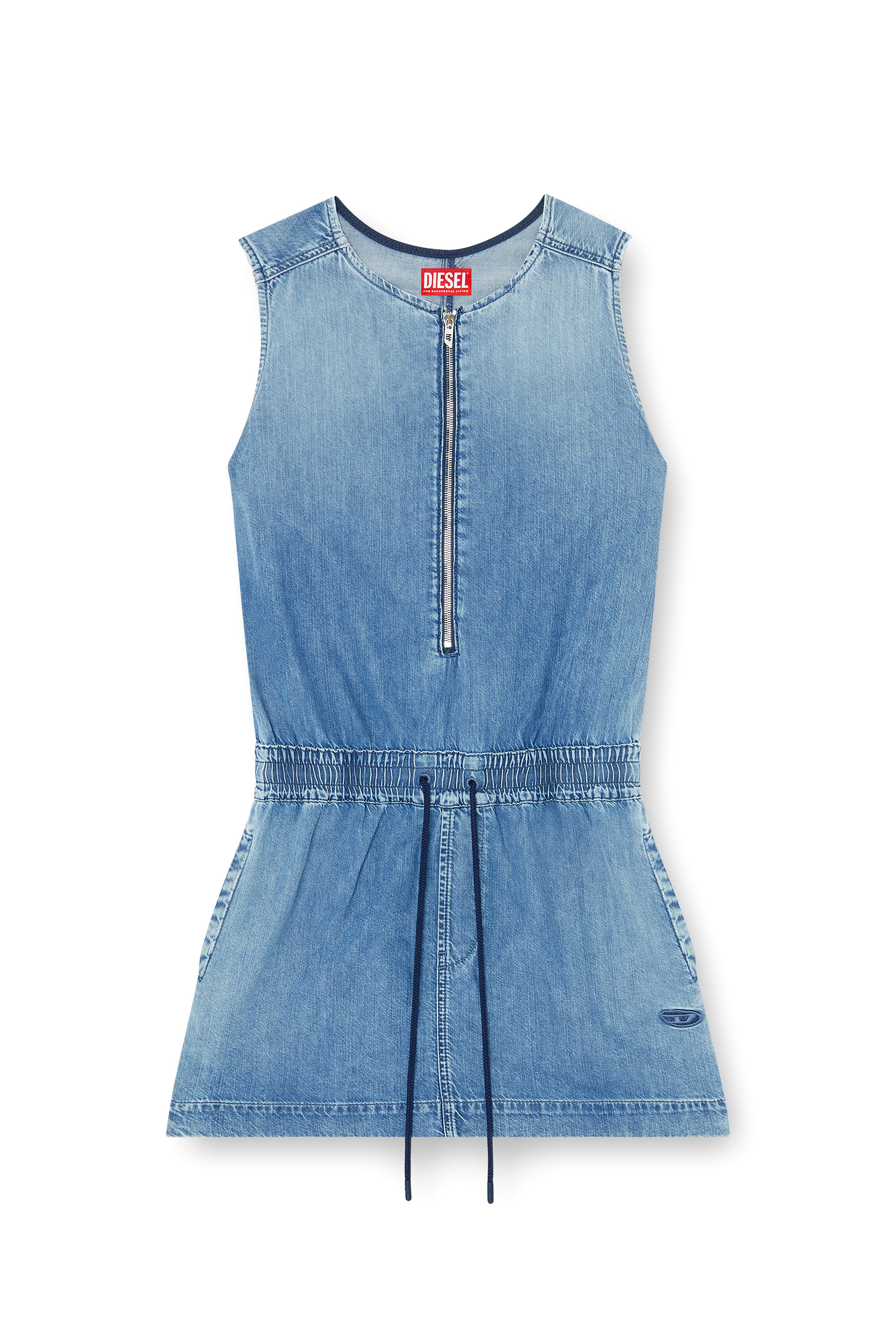 Diesel - DE-SLAM-S, Woman's Fluid denim dress with drawstring waist in Melange Blue - 3