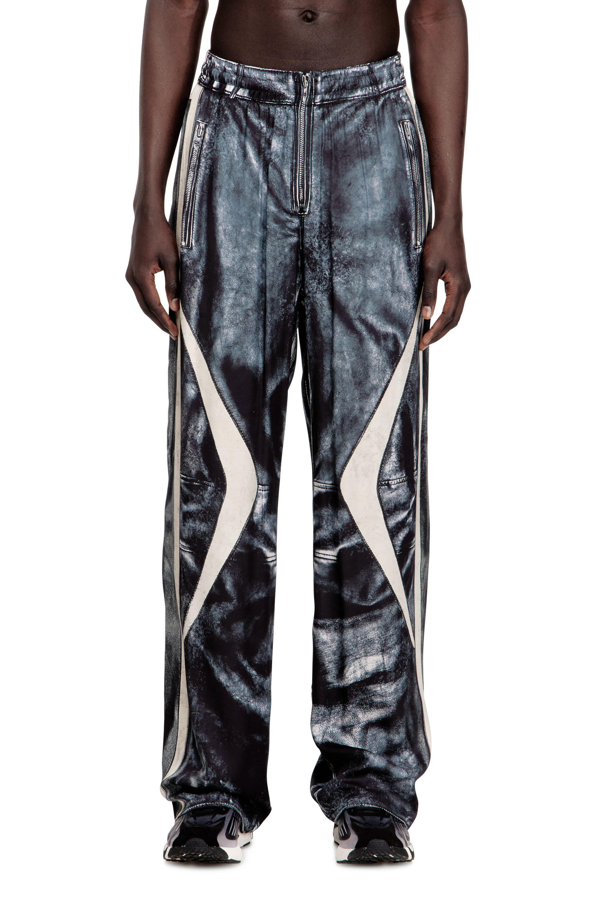Diesel - P-THECK-BMCZ, Man's Biker-trompe l'oeil satin track pants in Dark Blue - 2