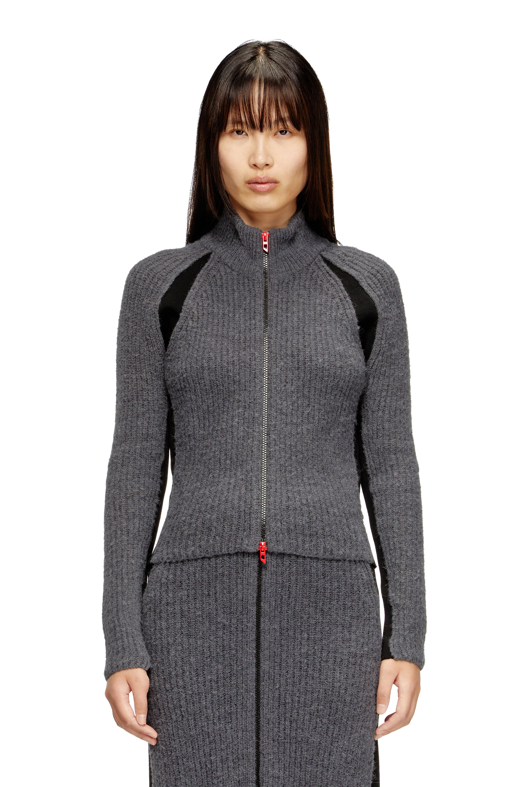 Diesel - M-LOUISE, Woman's Alpaca-blend cardigan with contrast inserts in Grey - 1