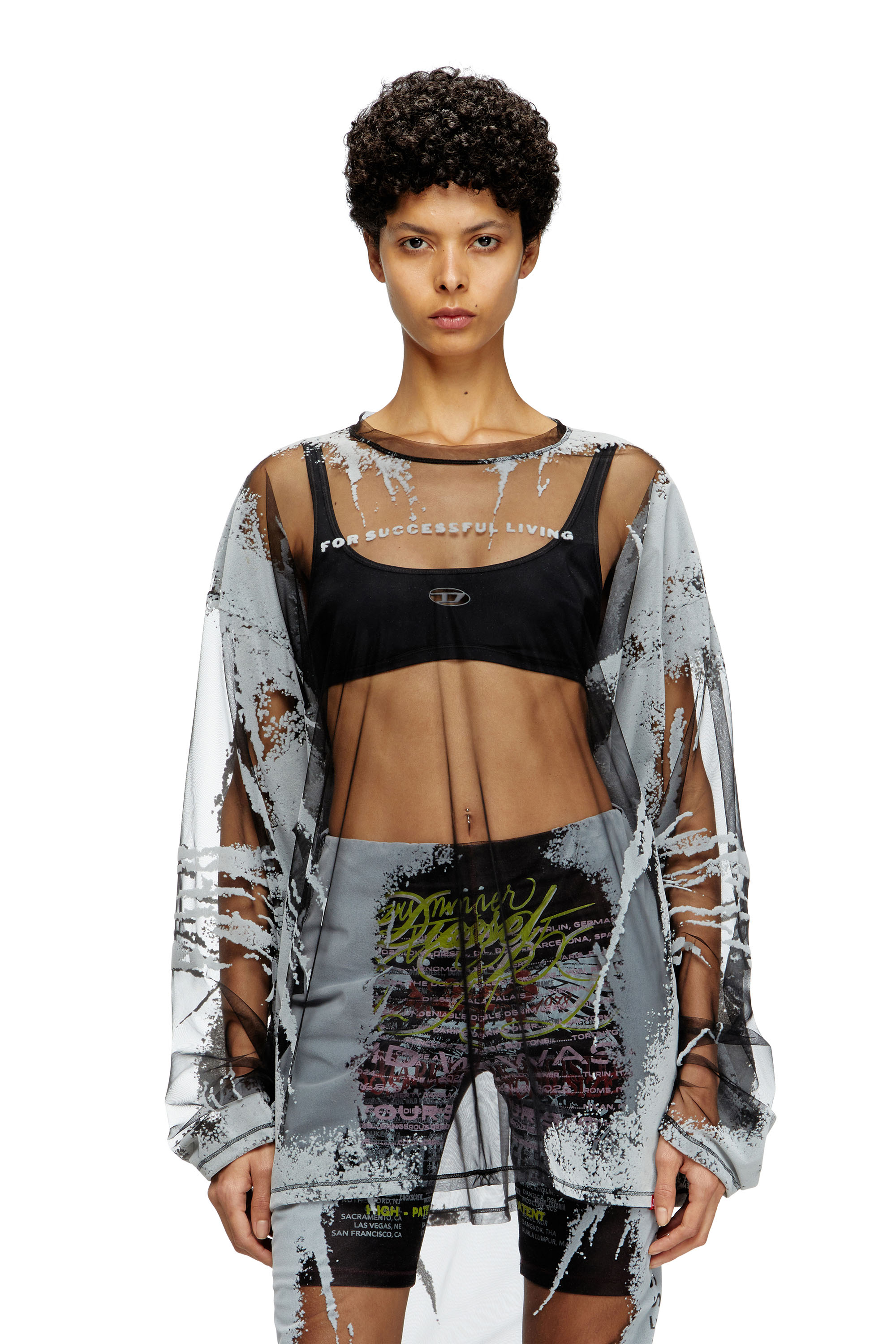 Diesel - T-HASSAN-LS-A, Unisex's Long-sleeve nylon T-shirt with lyrics print in Black - 2