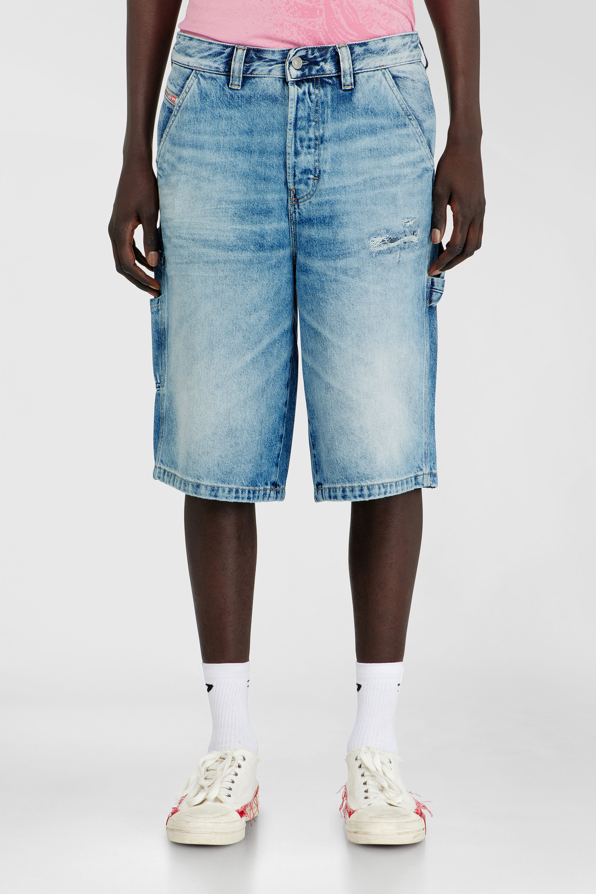 Diesel - Relaxed shorts in fluid denim with abrasions - Denim short pants - Man - Blue