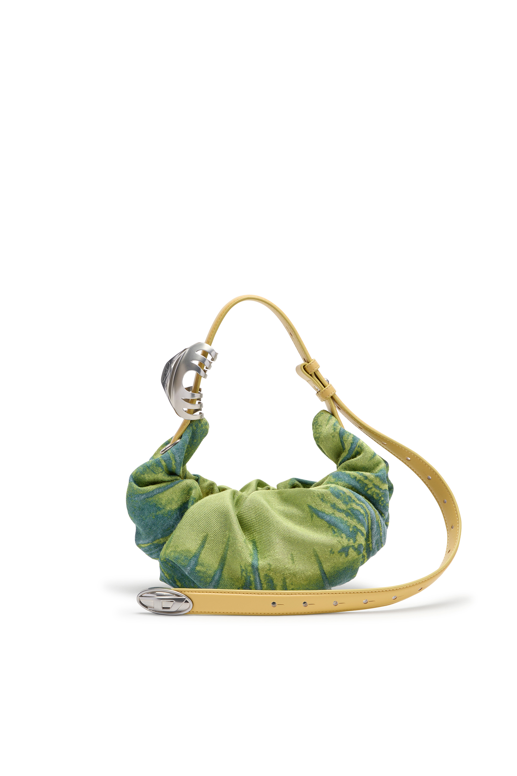 Diesel - GRAB-D HOBO S, Woman's Grab-D-Small scrunched hobo bag in satin denim in Green - 1
