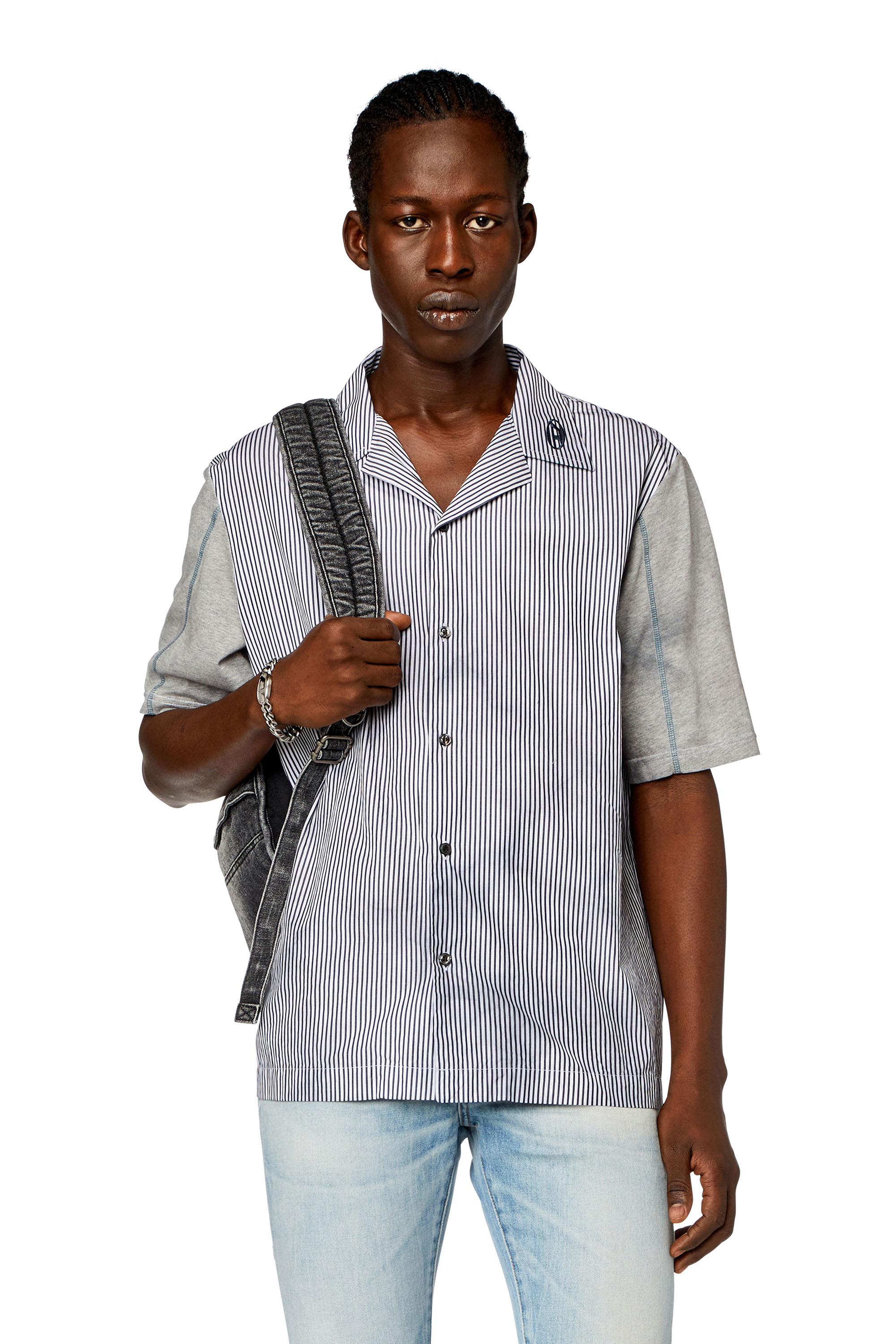 Diesel - Tie-dyed poplin and jersey bowling shirt - Shirts - Man - Grey