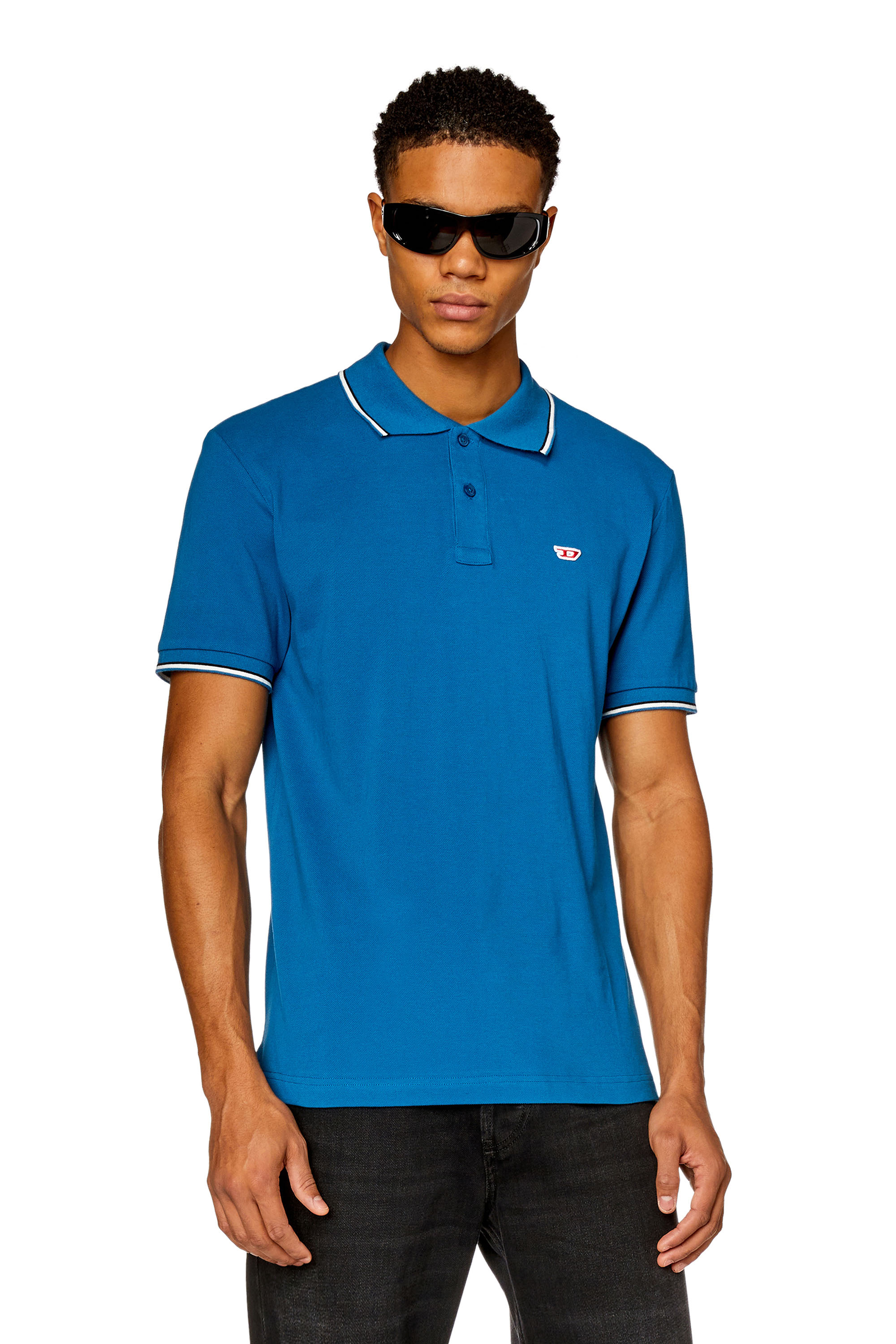 Diesel - Polo shirt with striped trims - Polos - Man - Blue