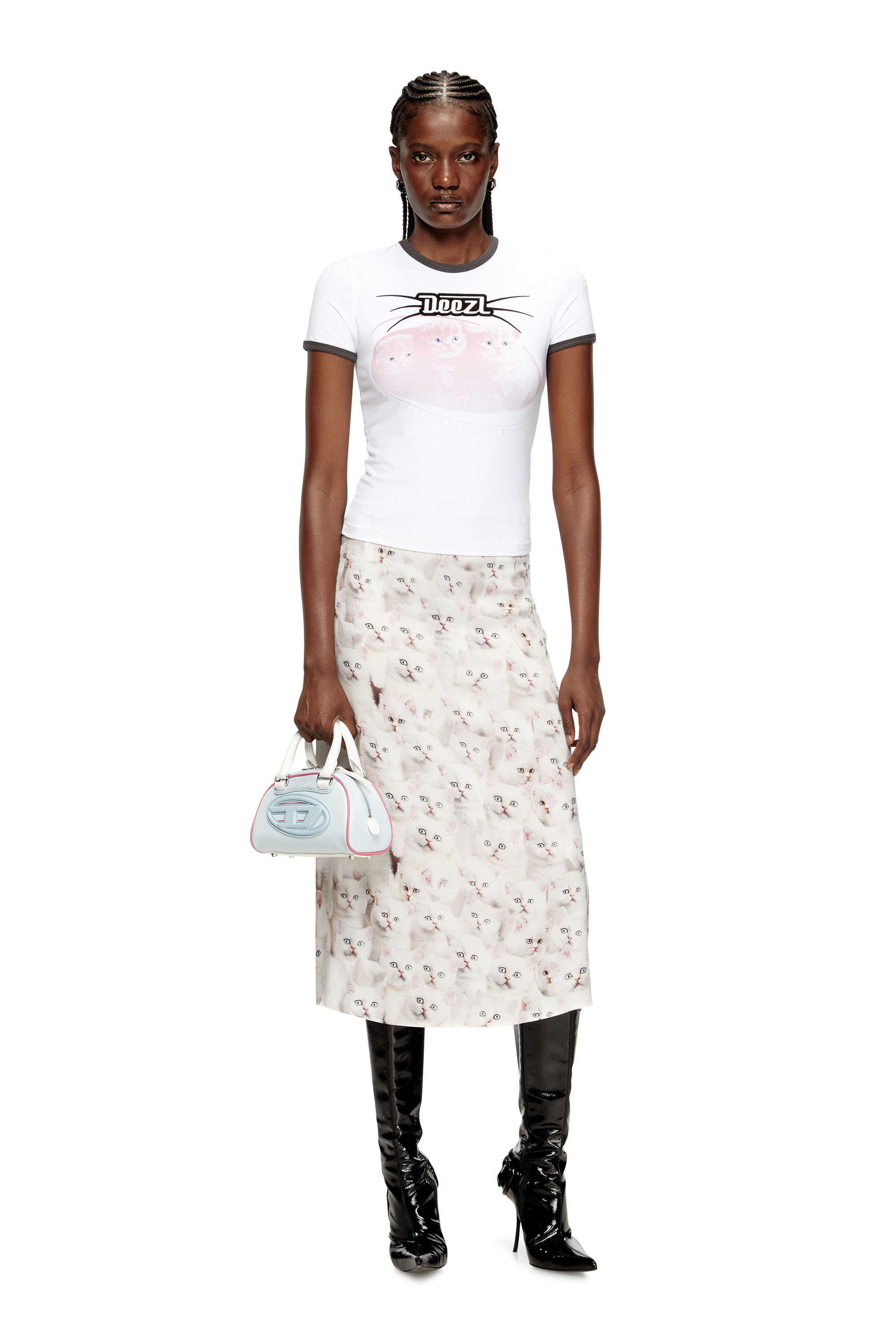 Diesel - O-RCHID-R1, Woman's Midi skirt in viscose with all-over print in White - 2
