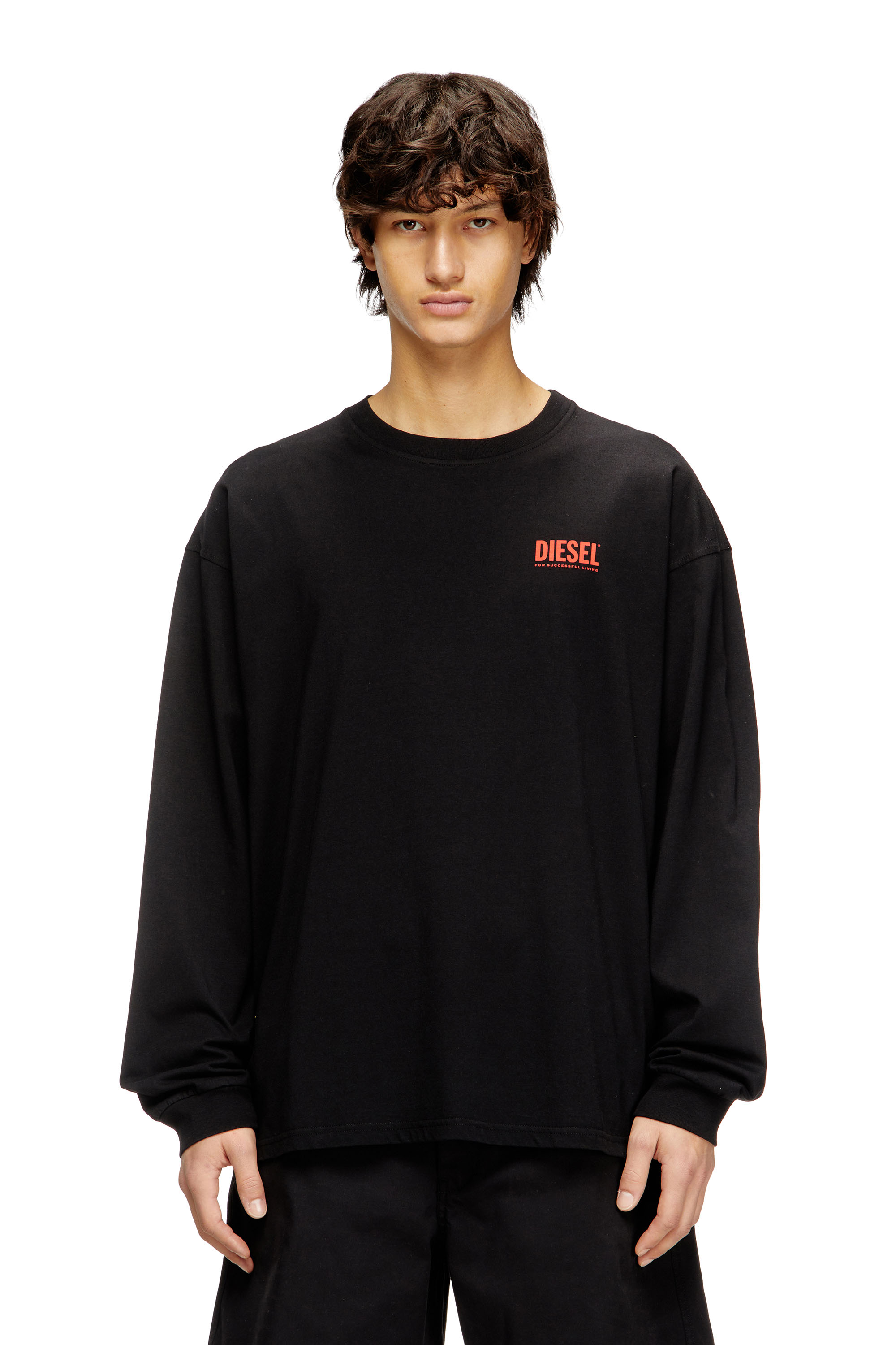 Diesel Men's Black - Relaxed Long-Sleeve T-Shirt With Biscotto Logo - T-Shirts - Man 3XL