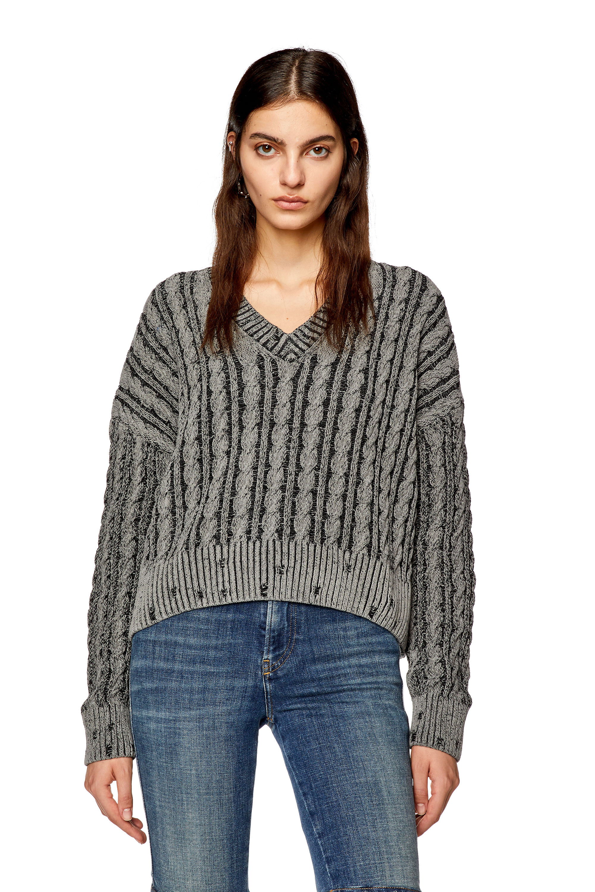 Diesel - Chunky jumper in two-tone cotton - Knitwear - Woman - Grey