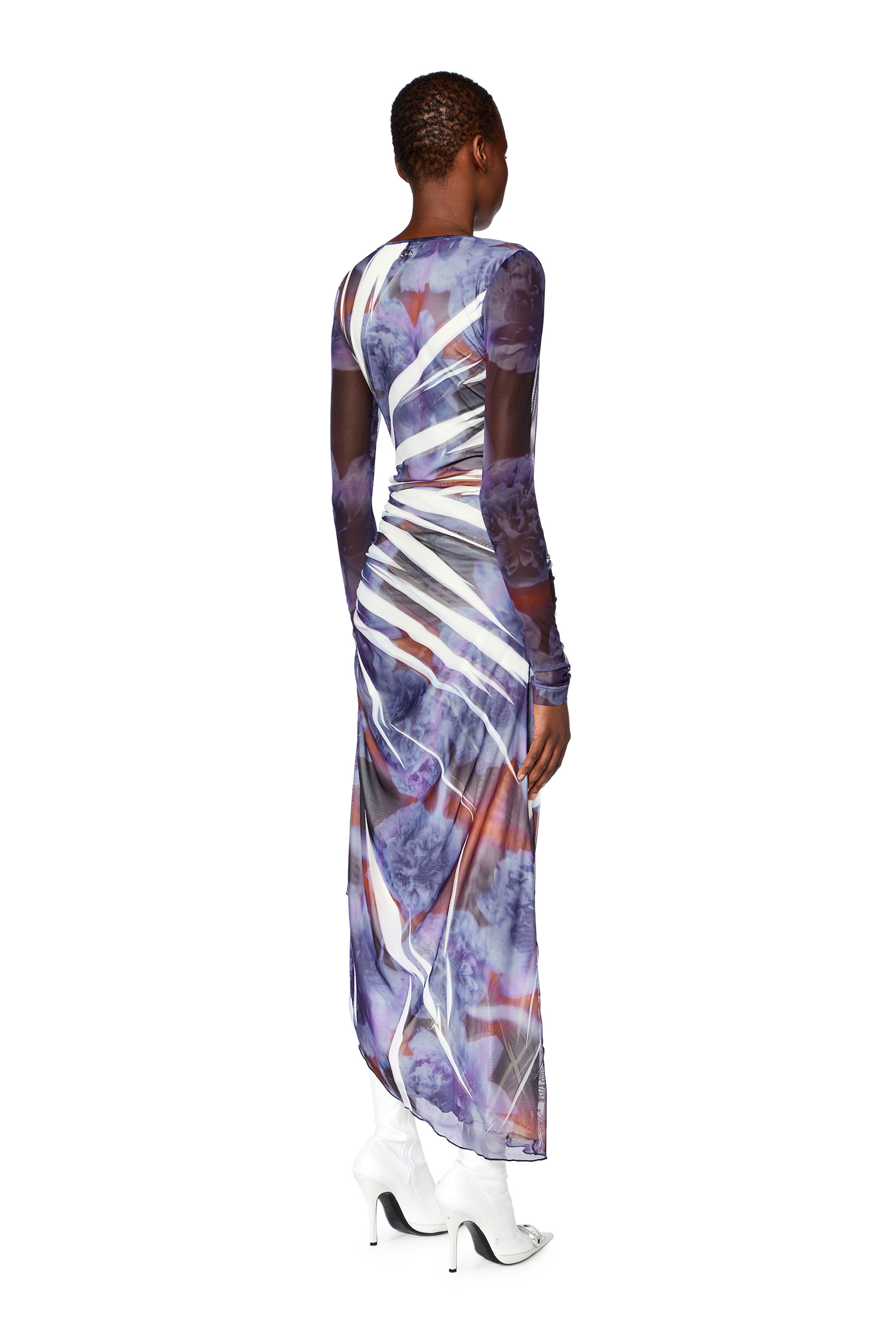 Diesel - Long dress in printed mesh - Dresses - Woman - Blue