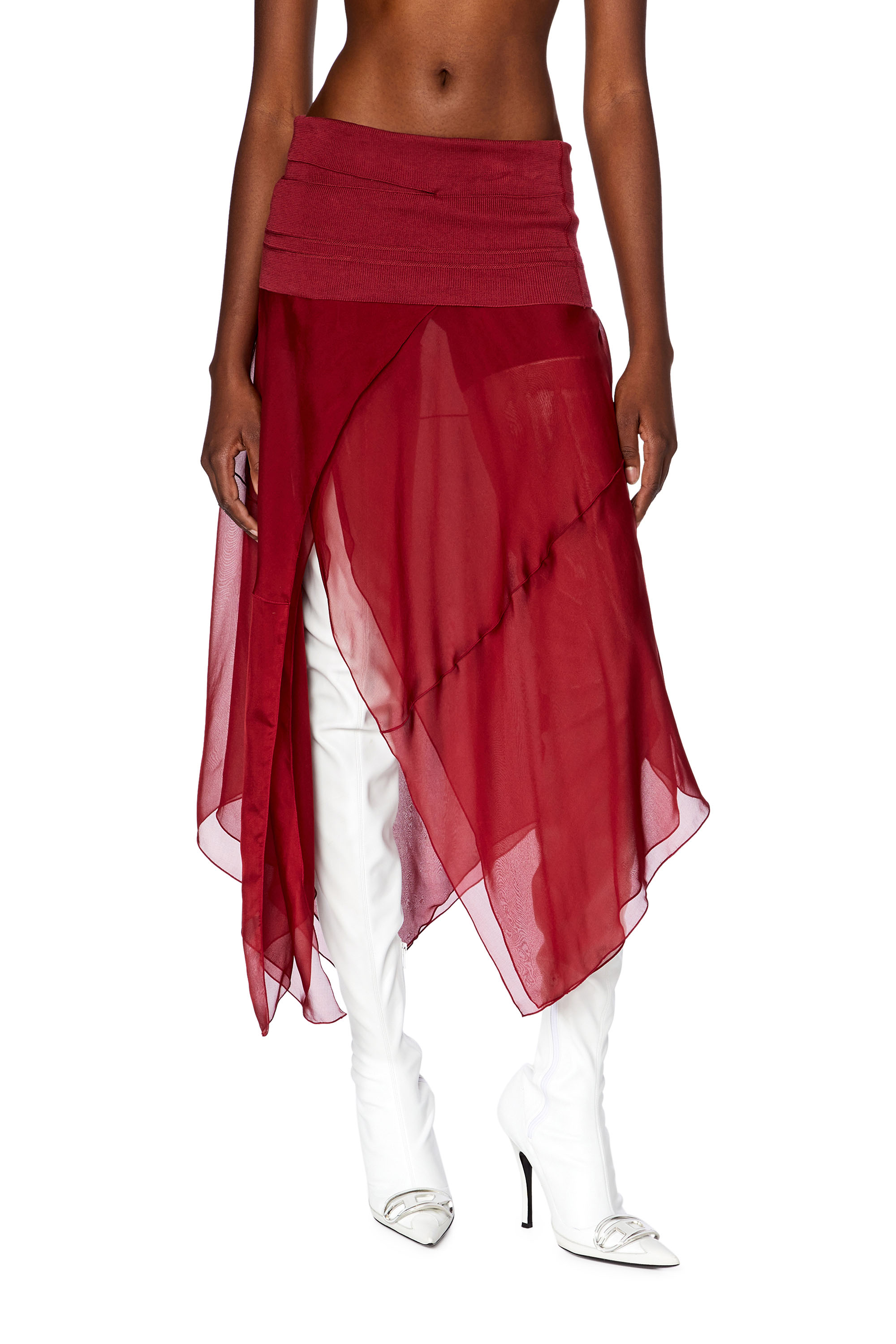 Diesel - Chiffon skirt with ribbed waistband - Skirts - Woman - Red