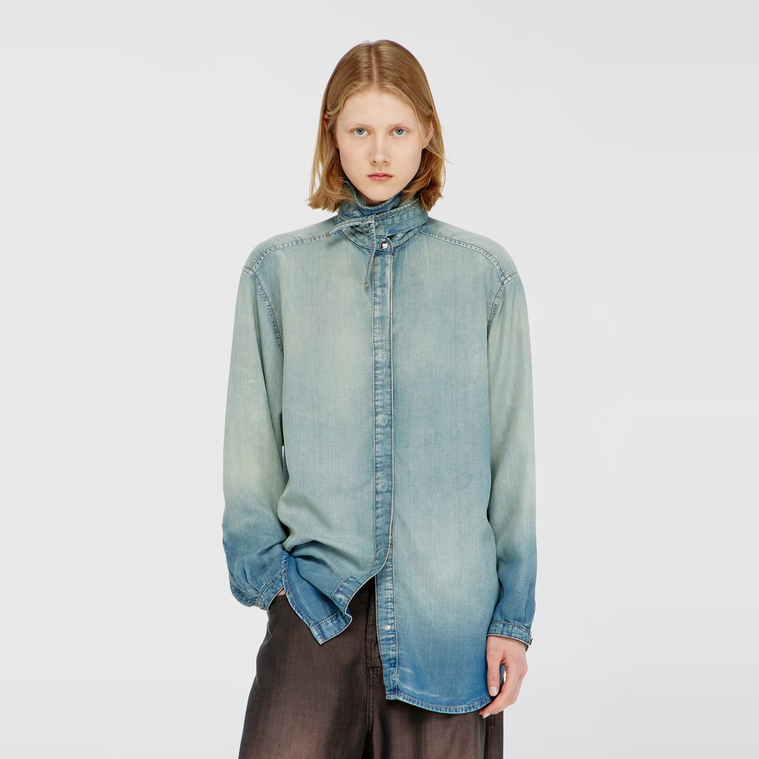 Diesel - Shirt in marbled fluid denim - Denim Shirts - Woman - Blue