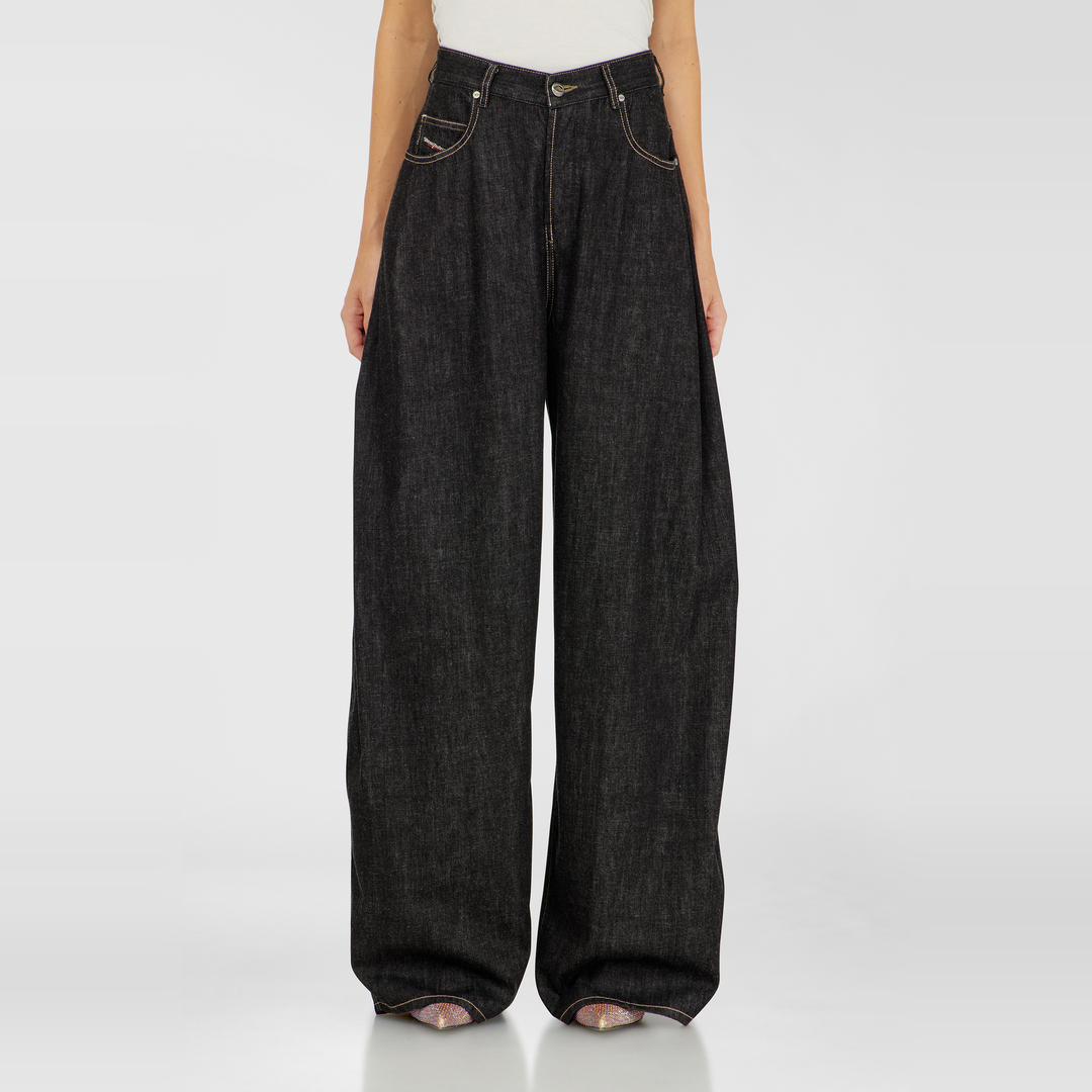 Diesel Jeans Relaxed Taille Haute 1987 D-Khelz, Noir/Gris foncé, Fermeture boutonnée