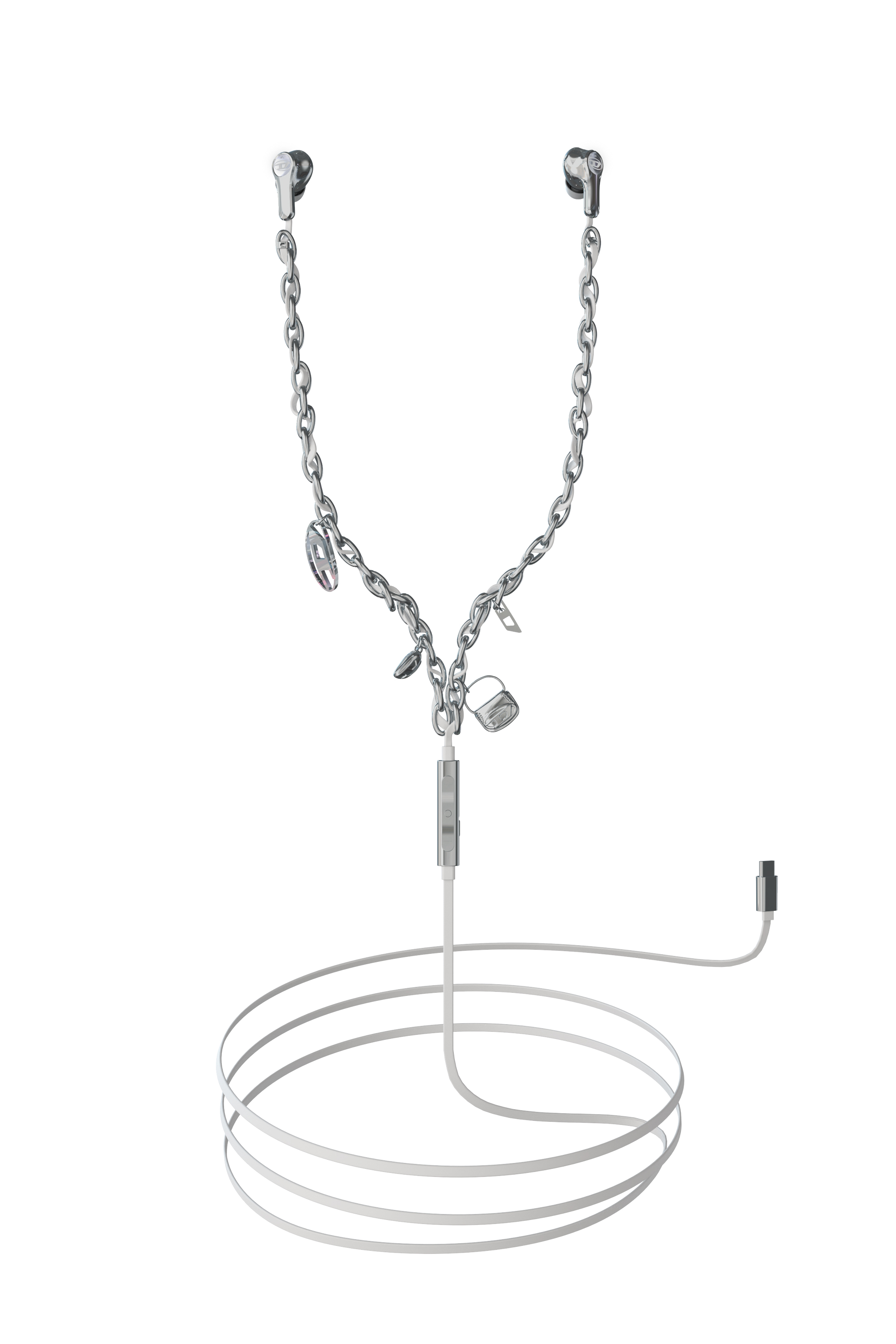 Diesel - Auriculares con cable y charms - Auriculares - Unisex - Plateado