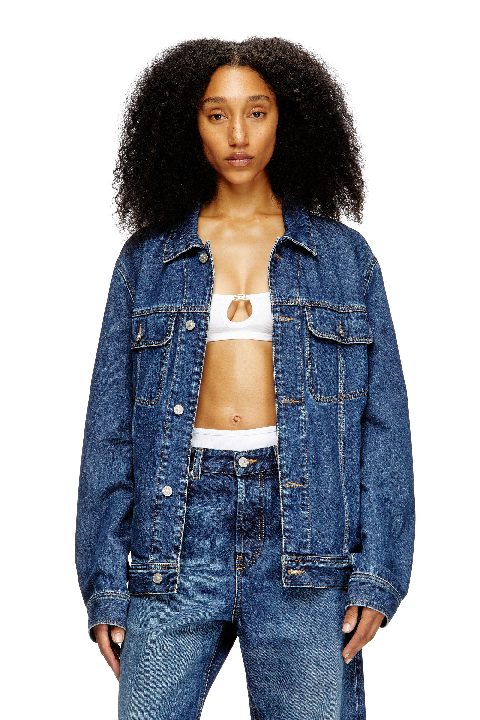 Diesel - FLORENCE-DNM, Woman's Soft bra in cotton rib with jewel Oval D in White - 5