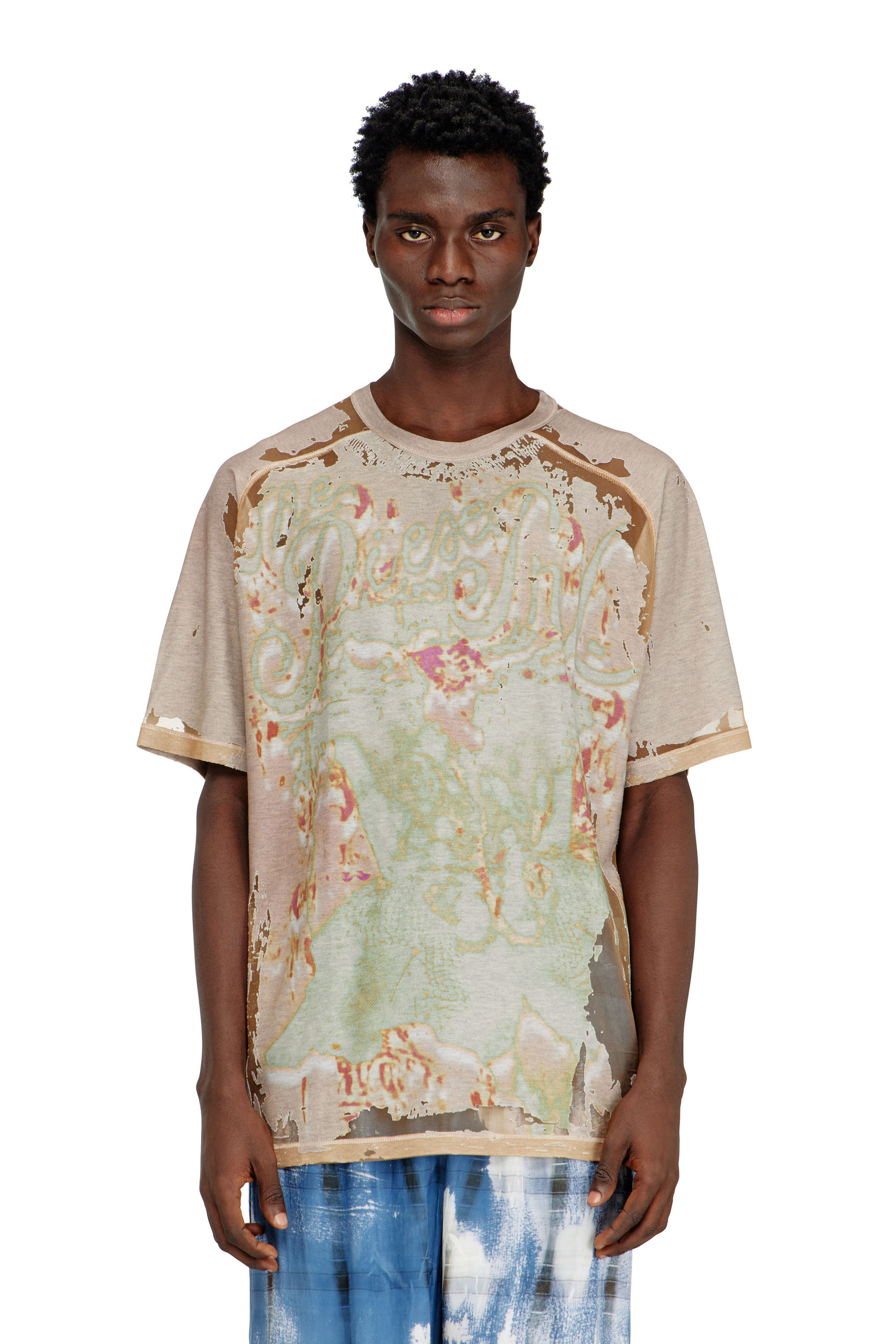 Diesel Herr Brun - T-Shirt In Printed Devoré Jersey - T-Shirts - Man Små