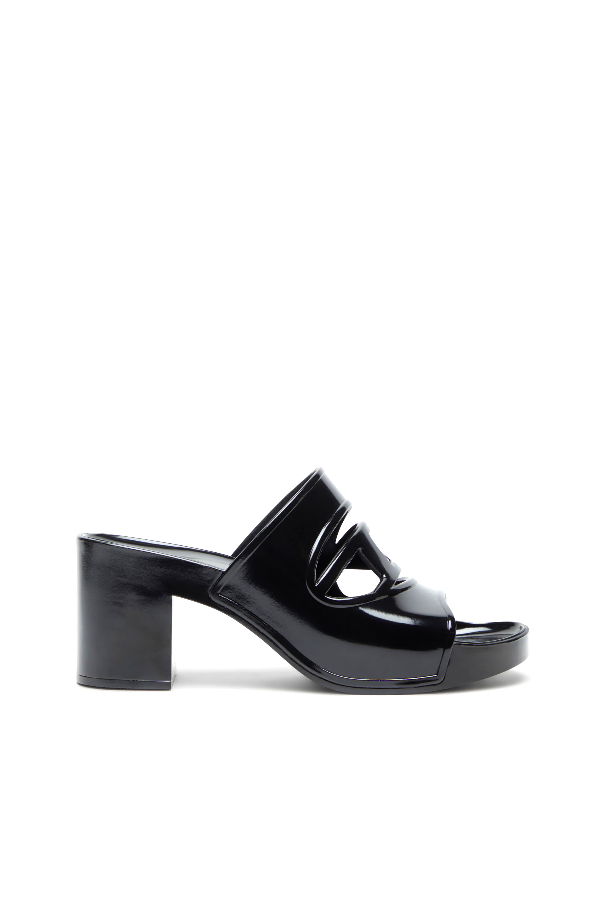 Diesel Women's Black - Sa-Bonnie-Heeled Rubber Slides With Cut-Out Logo - Sandals - Woman Size 39