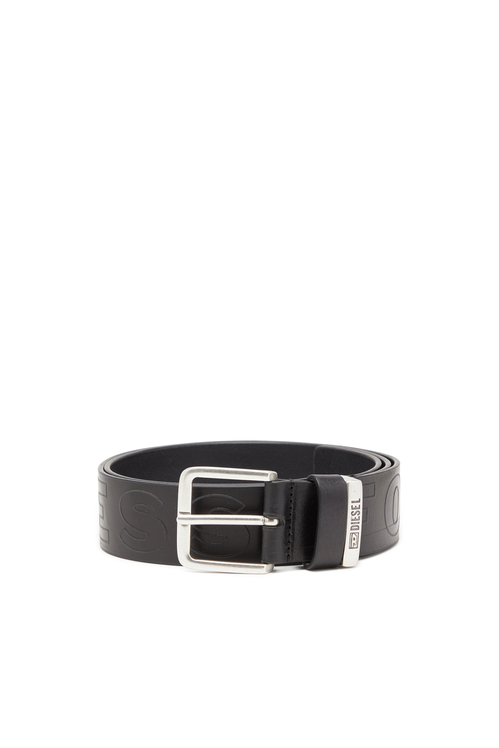 Diesel Mannelijk Zwart - 4 Cm Leather Belt With Embossed Lettering - Belts - Man Maat 105
