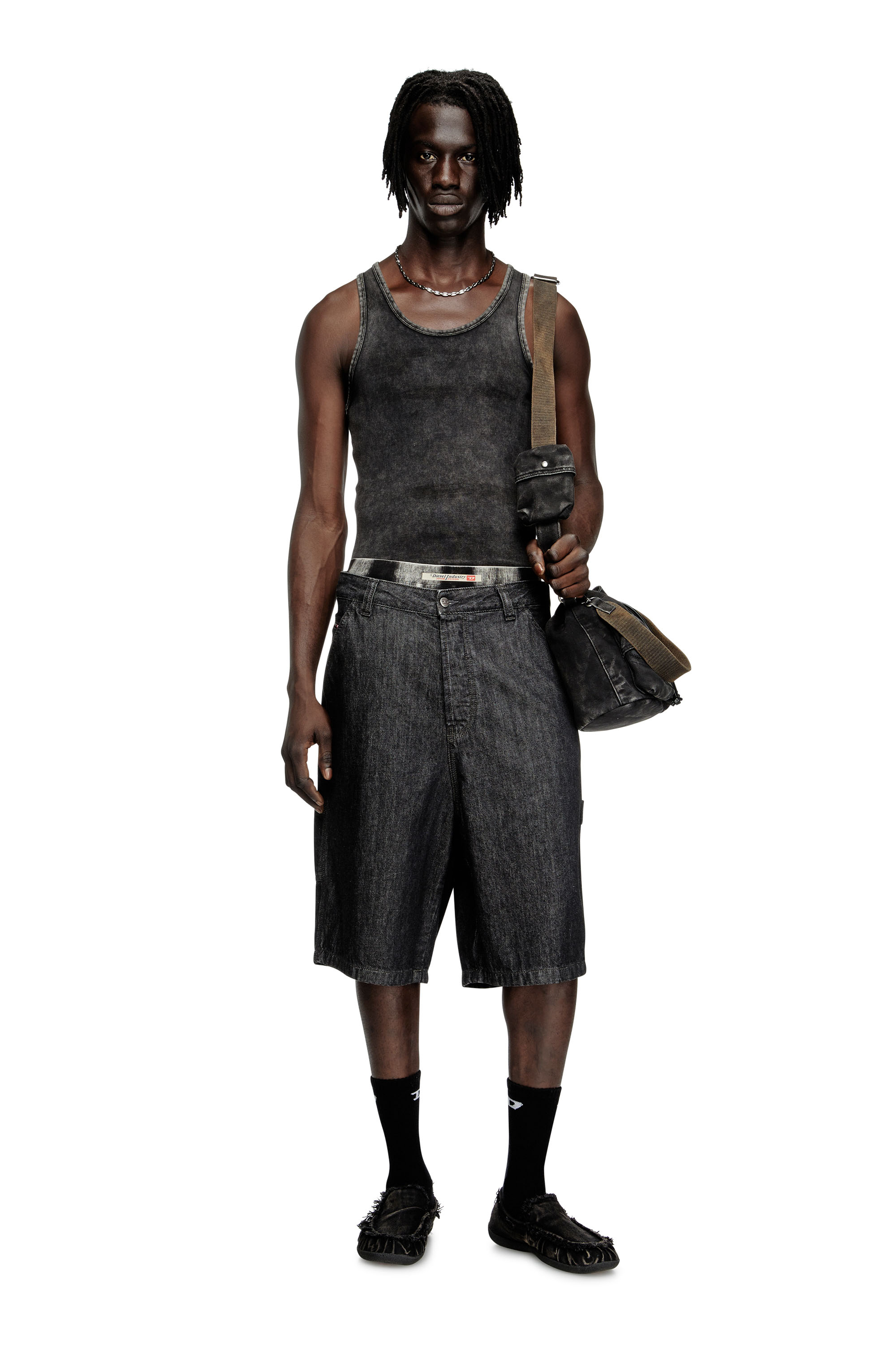 Diesel - D-SHOCK MOC, Man's D-Shock-Distressed denim loafers in Black - 2