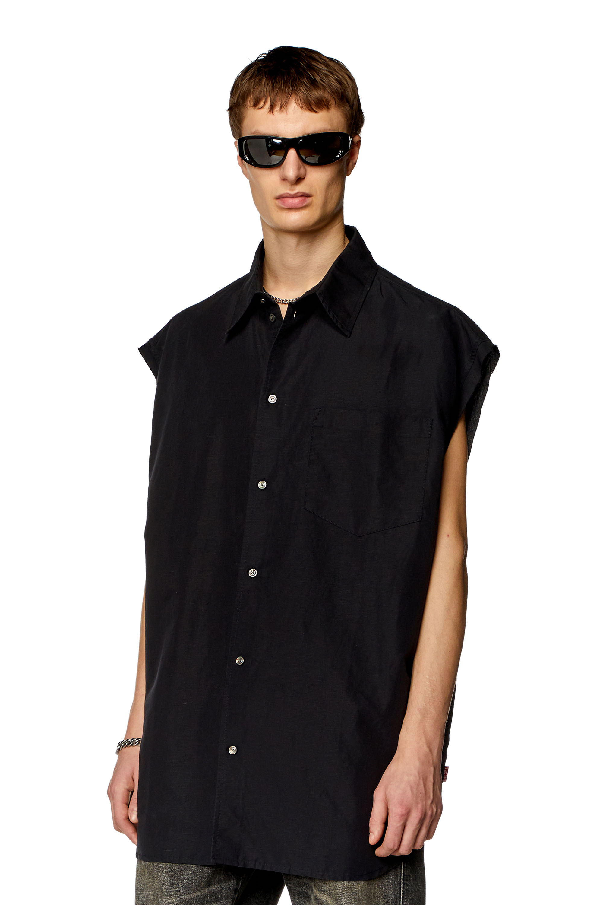Diesel - Camisa sin mangas de mezcla de lino - Camisas - Hombre - Negro