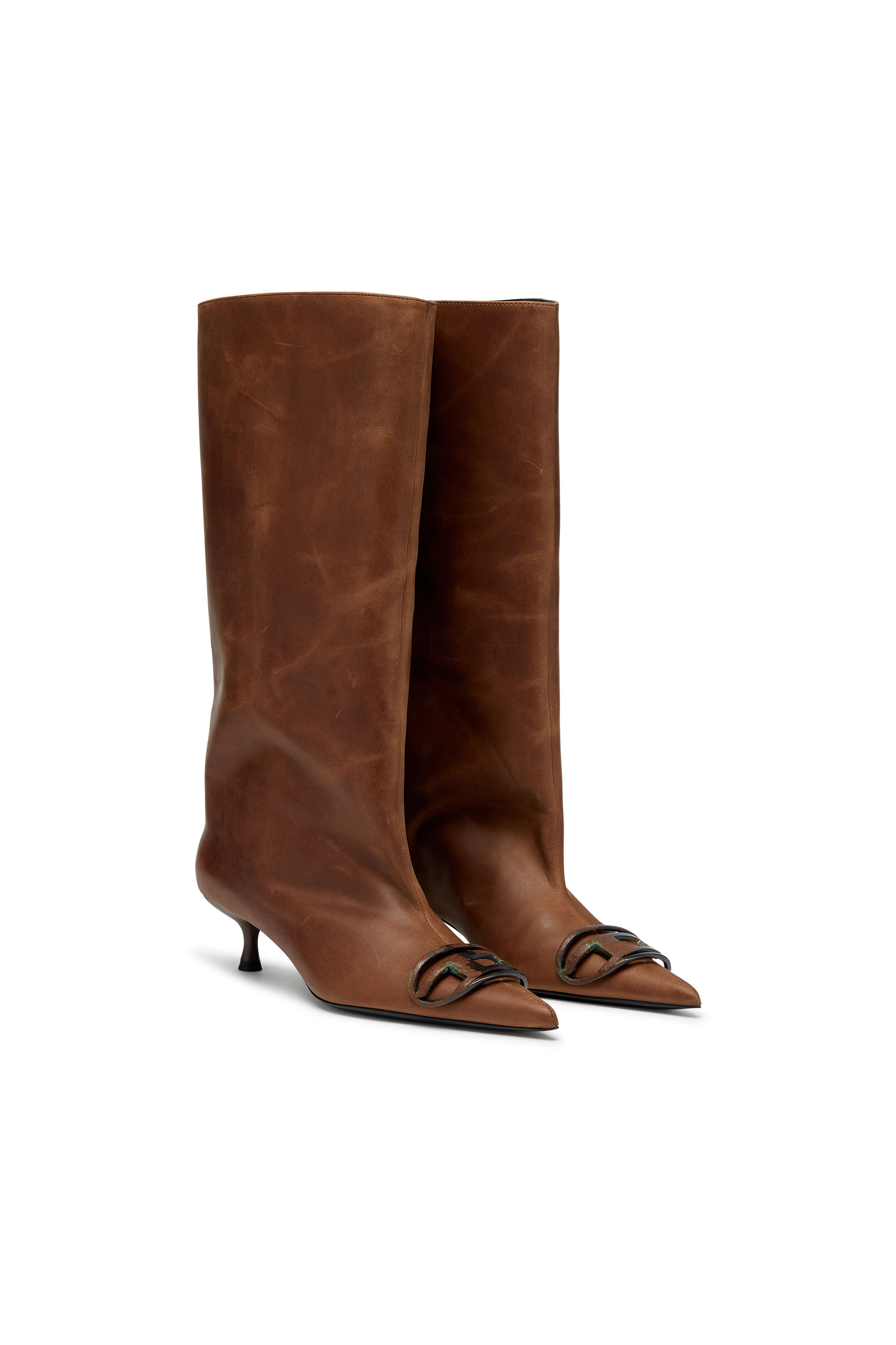 Diesel - D-VENUS 40 KB TUBE, Woman's D-Venus-Knee-high boots in oiled leather in Brown - 3