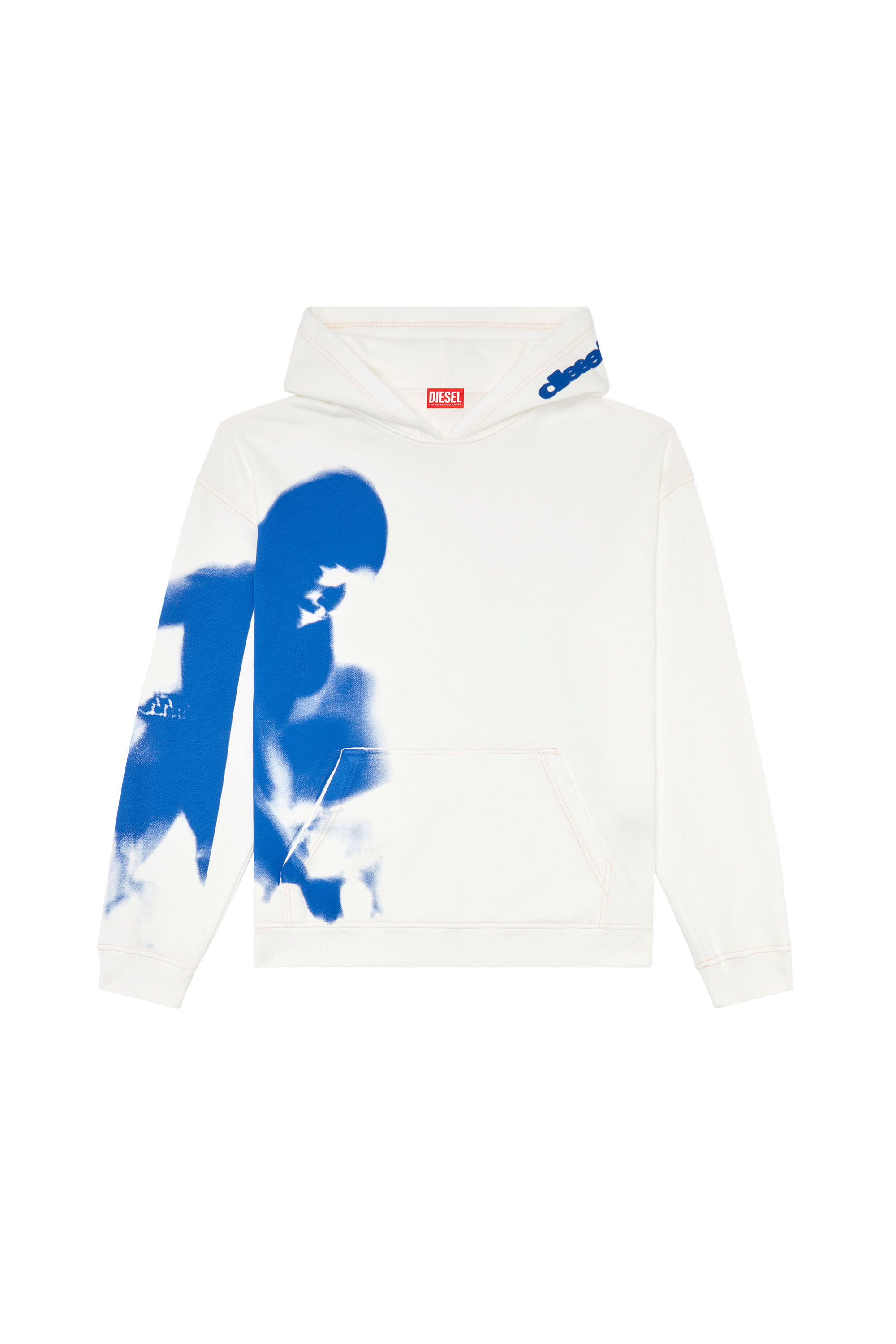 Shop Diesel Distressed Hoodie With Smudgy Print In White
