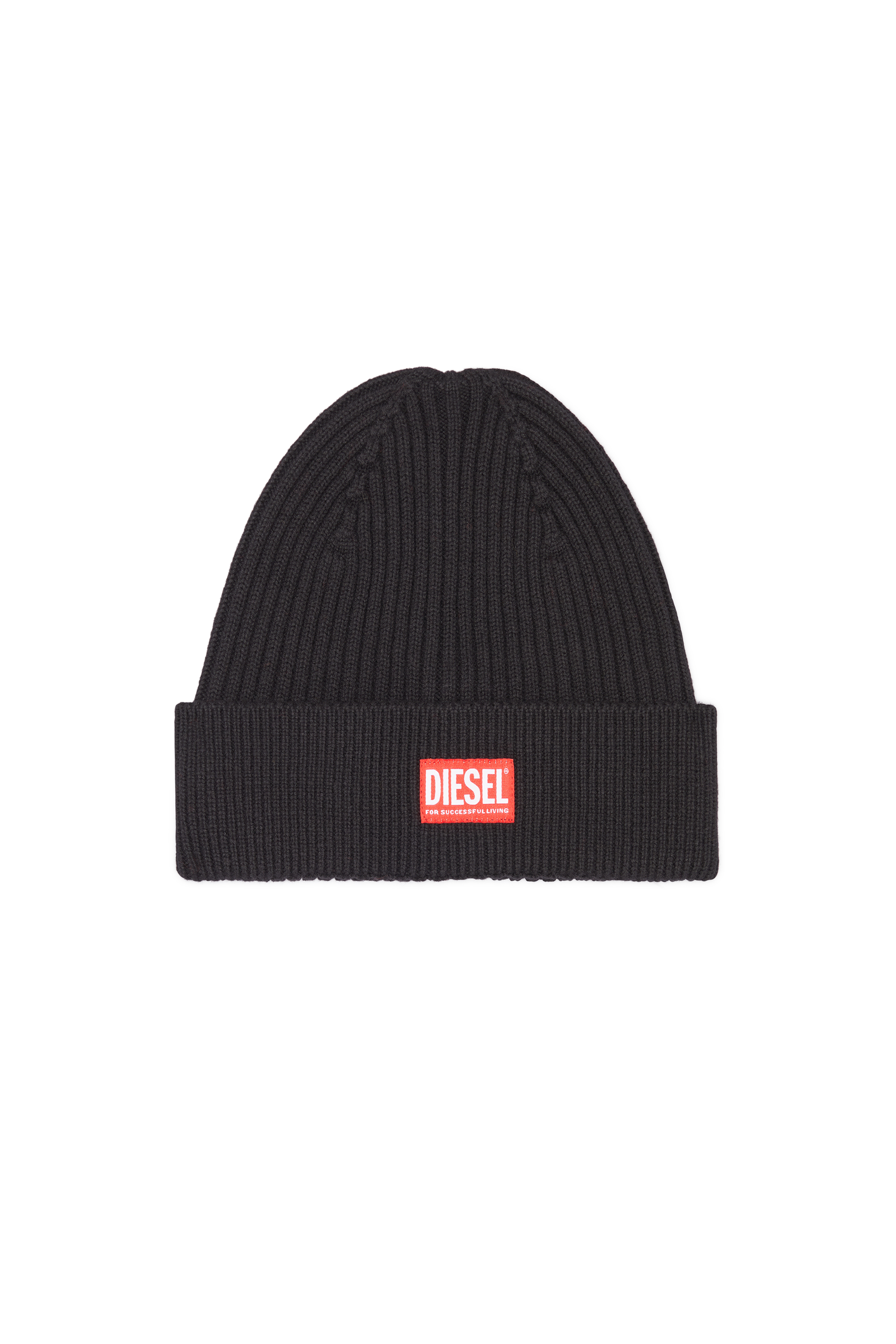 Shop Diesel Ribbed Beanie With Logo Patch In Nero