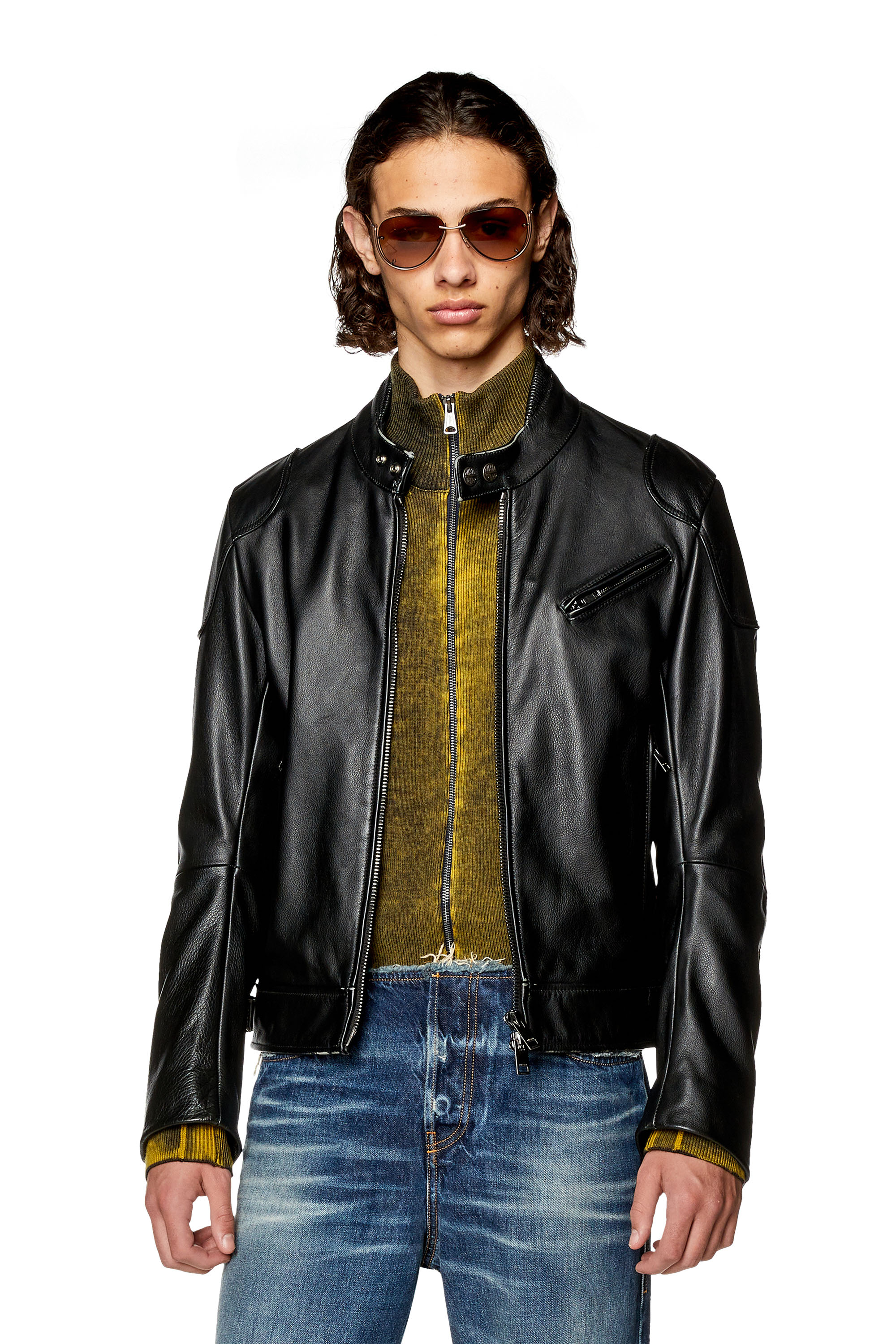 Diesel - Biker jacket with needle-stitch details - Leather jackets - Man - Black