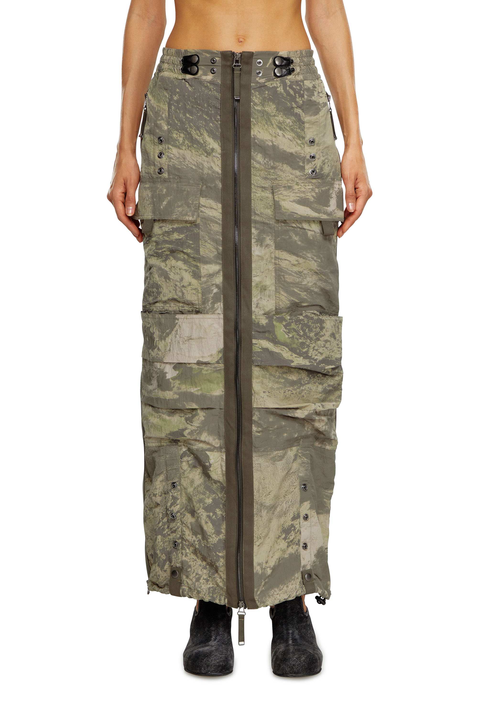Diesel Long Skirt With Cargo Pockets In Green