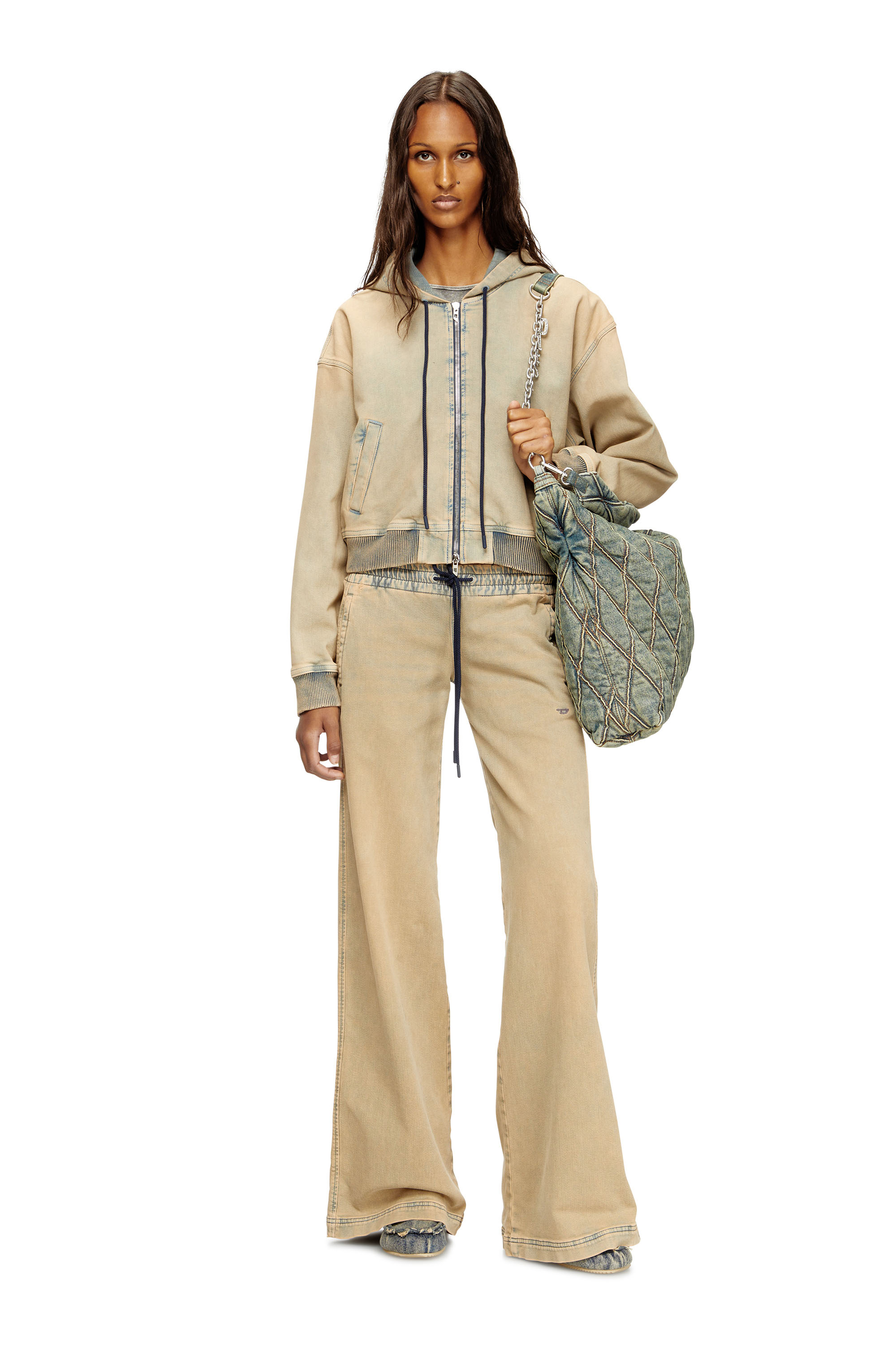 Diesel - DE-GIRI-CROP JOGG, Woman's Zipped hoodie in coloured JoggJeans in Beige/Blue - 2