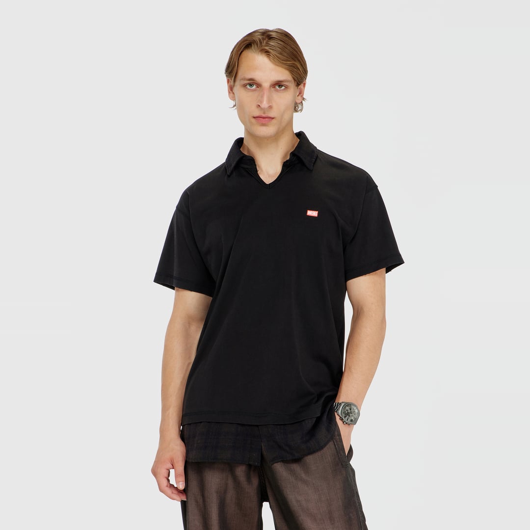 Diesel - Jersey polo shirt with check flannel trims - Polos - Man - Black