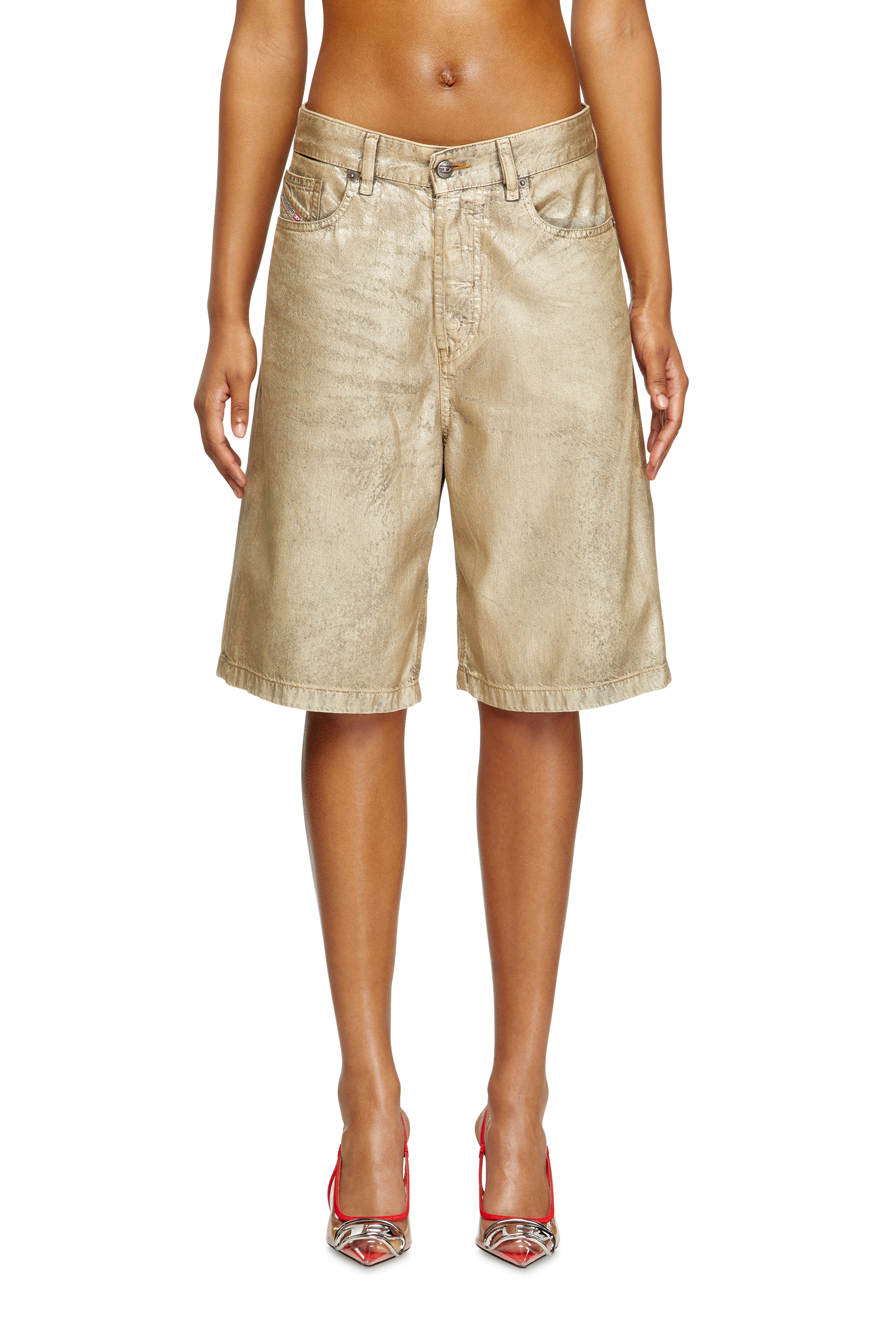 Diesel - Dile_Luna Shorts, Woman's Shorts in distressed metallic denim in Gold - 1