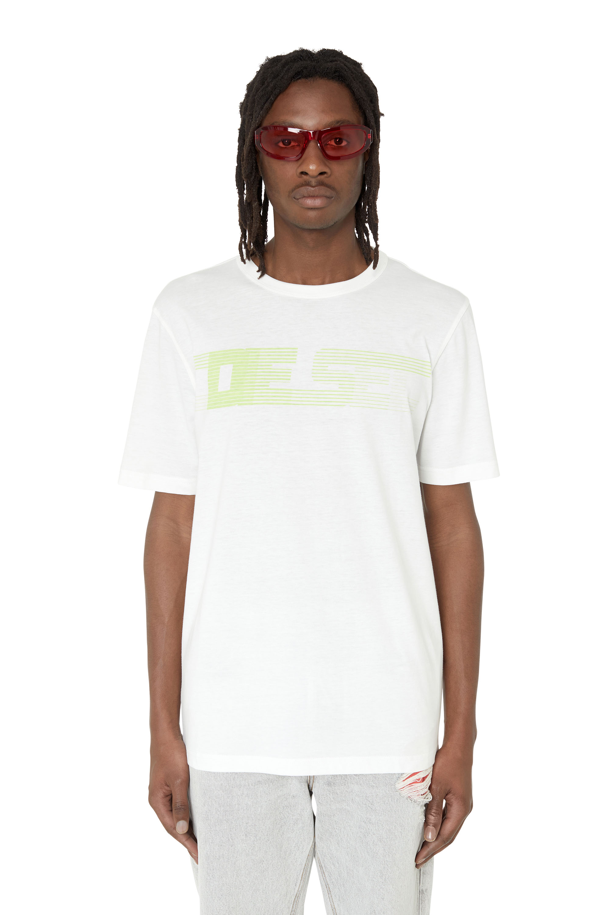 Diesel - T-shirt con logo stampato a righe - T-Shirts - Uomo - Bianco