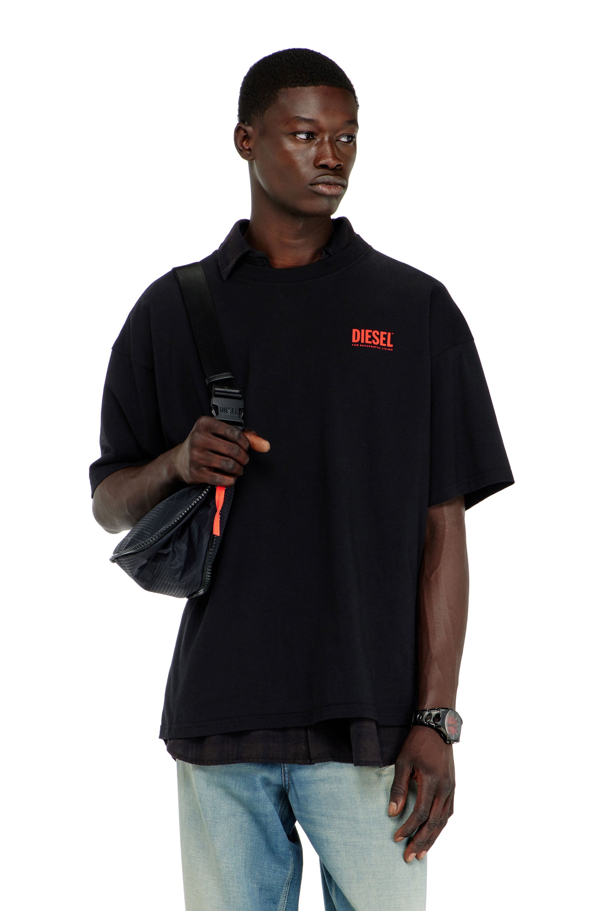 Diesel - Cotton T-shirt with Diesel Biscotto print - T-Shirts - Man - Black