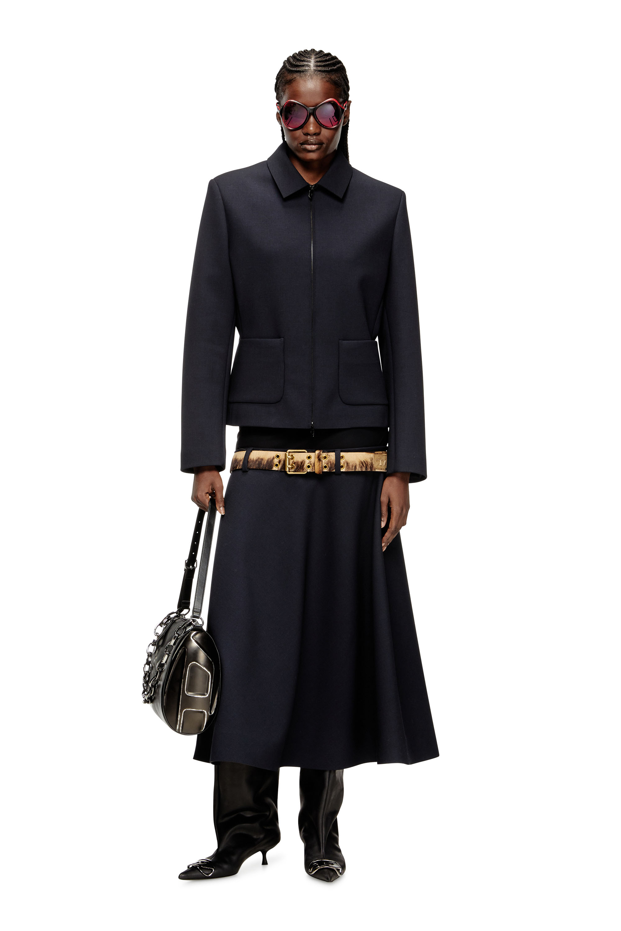 Diesel - O-GRACE-BOND, Woman's Drop-waist skirt in neoprene-bonded fabric in Dark Blue - 2