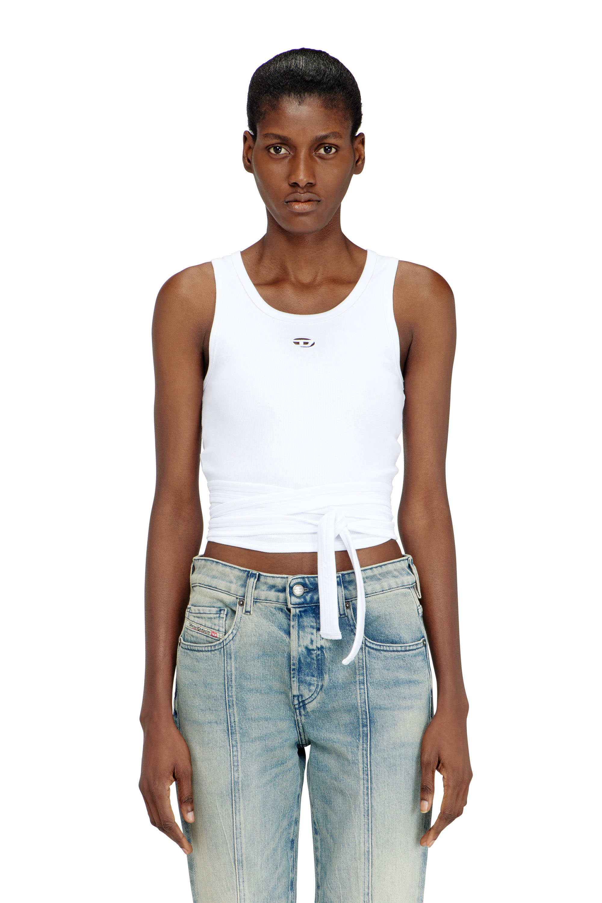 Diesel - T-ANKY-TAIL-S1, Woman's Crop top with wrap-around design in White - 3