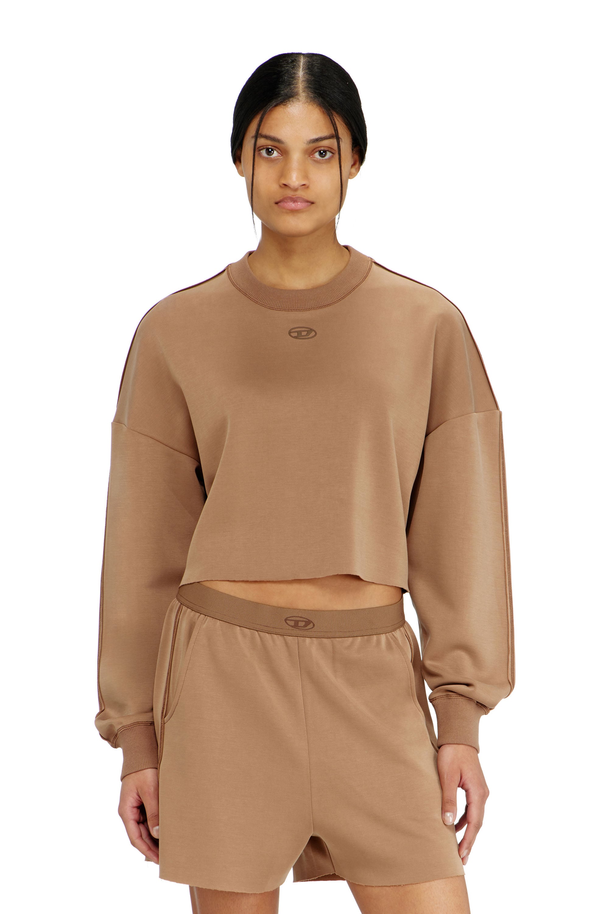 Diesel Marrone Donna - Crop Top In Scuba Leggero Stretch - Tops Extra Grande