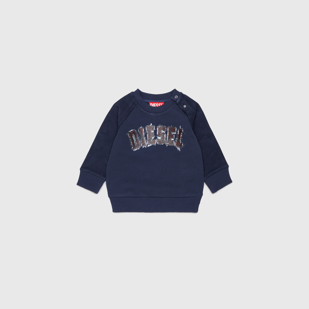Diesel - Sweatshirt en coton avec logo effet effiloché - Pull Cotton - Homme - Bleu