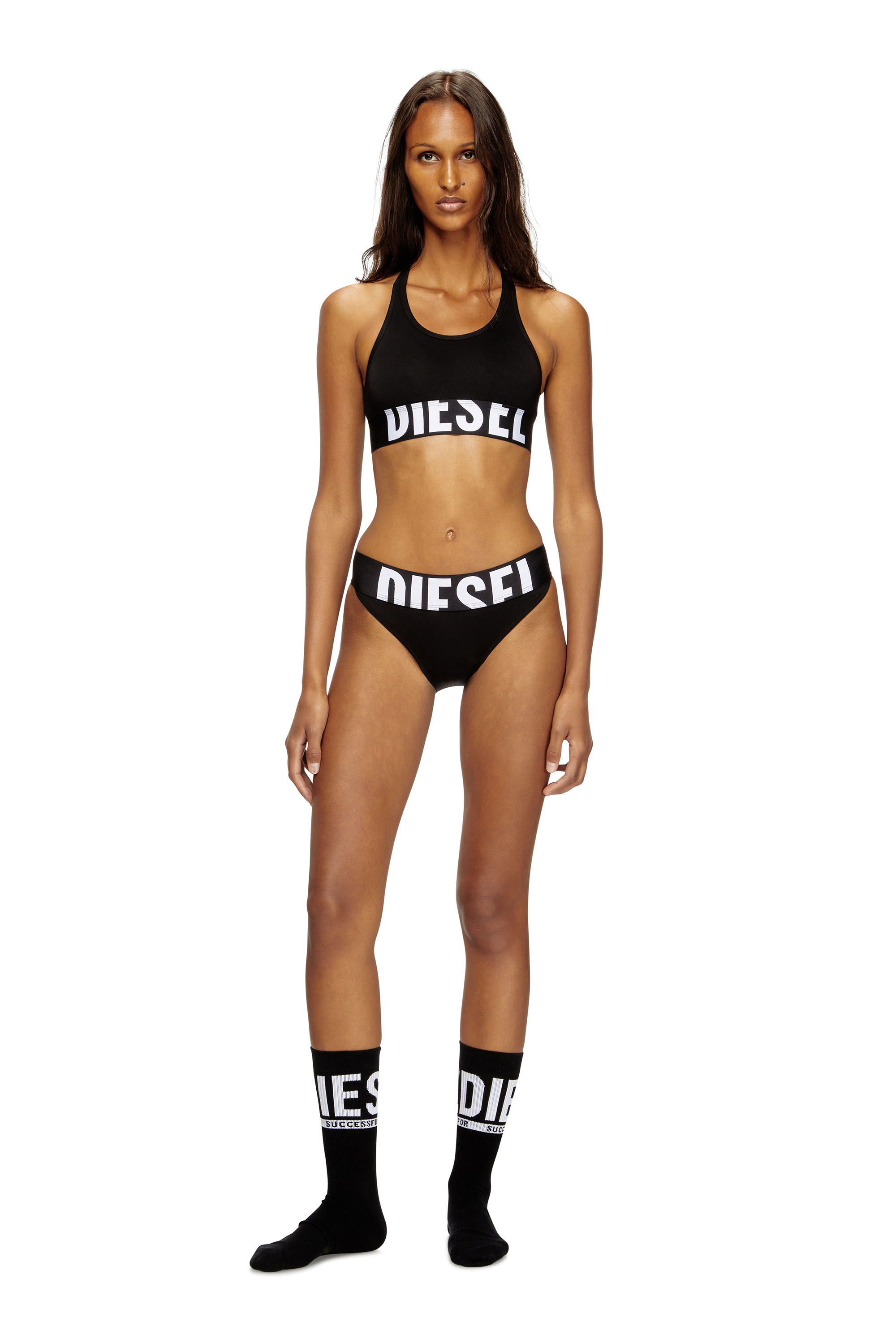 Diesel - UFSB-COTTON-RACE-BRALETTE-XL, Woman's Sports bra with cut-off logo in Black - 2