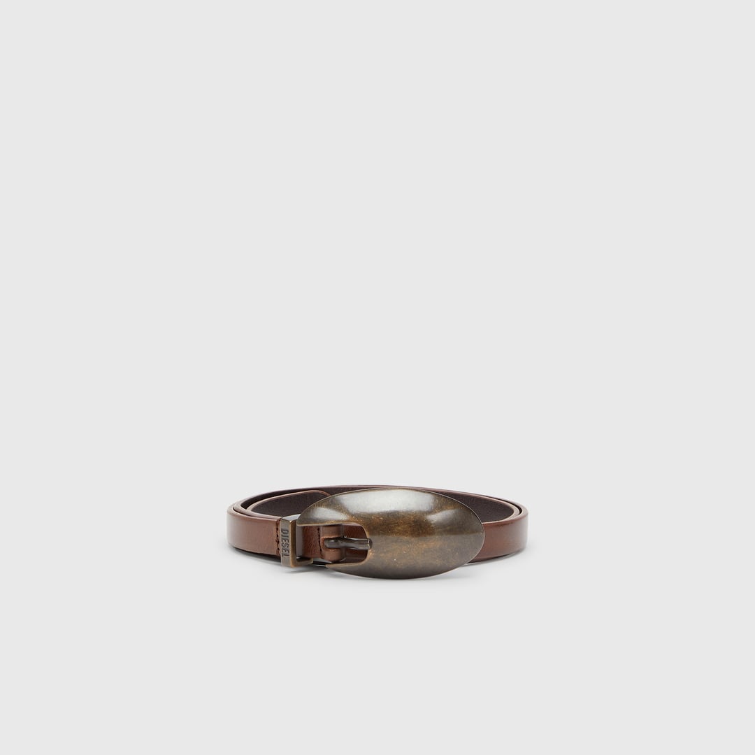 Diesel - 1.5cm slim leather belt with sculptural buckle - Belts - Woman - Brown