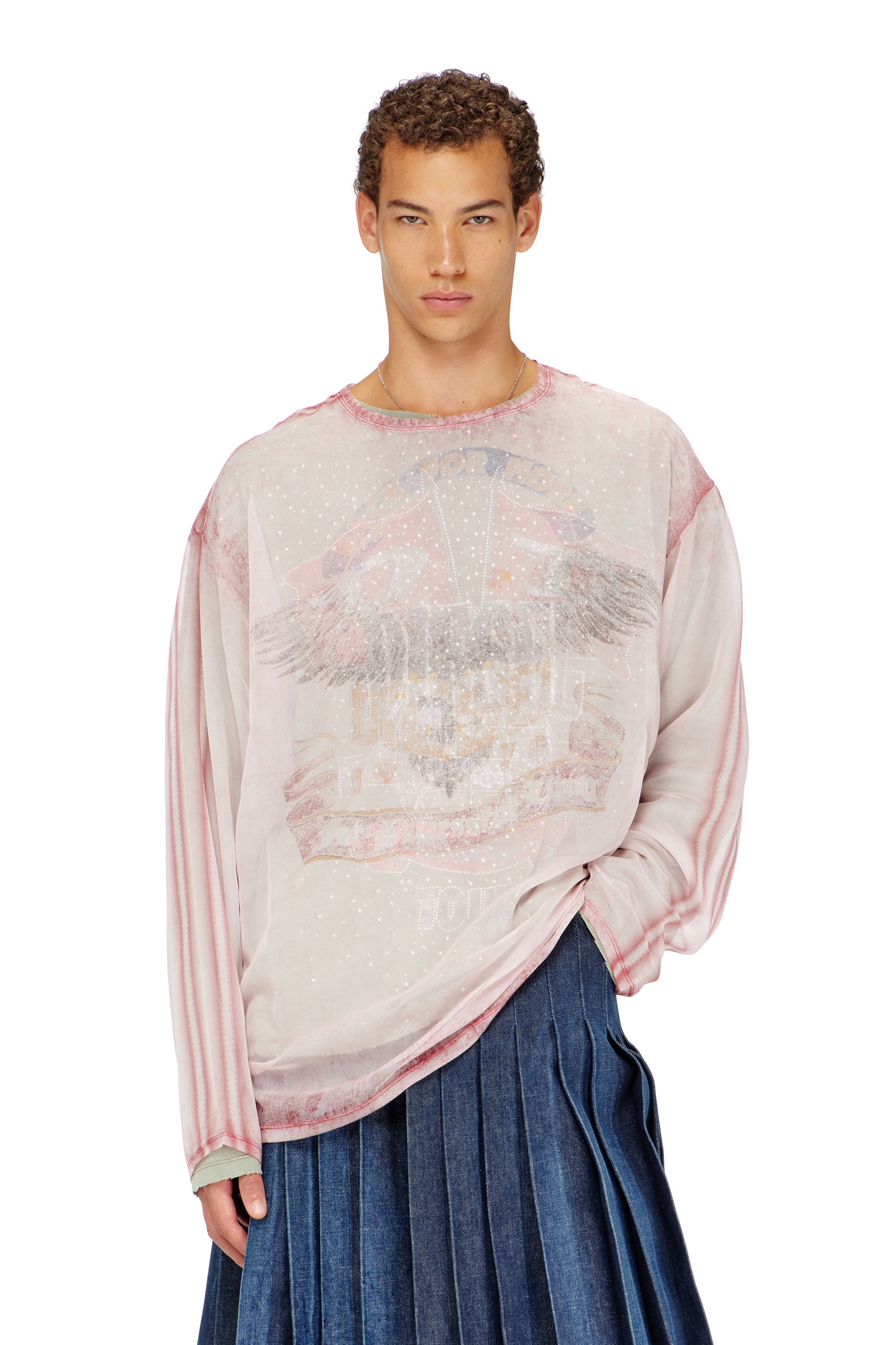 Diesel - Sheer chiffon top with concert graphics - T-Shirts - Man - Red
