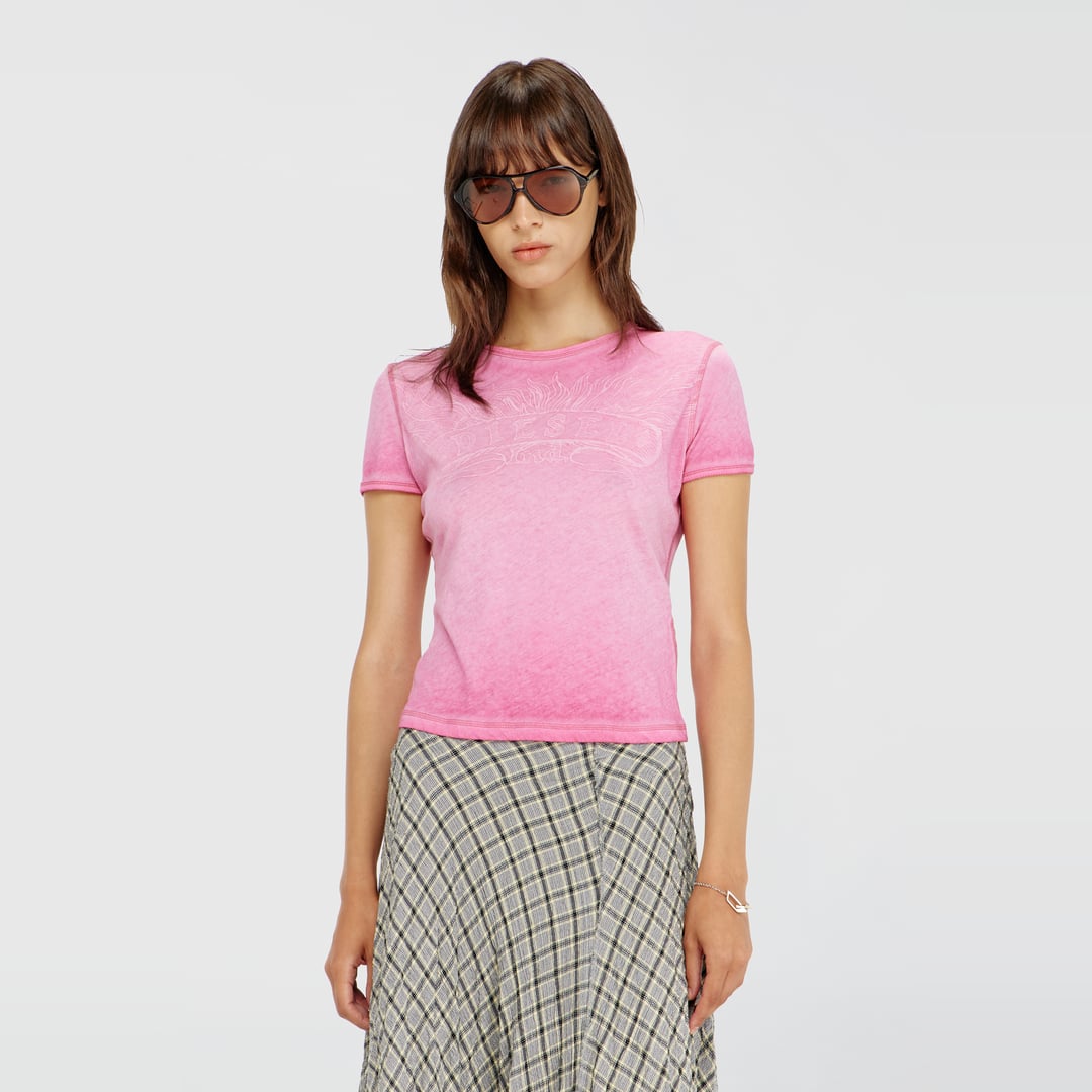 Diesel - Slim T-shirt with tonal logo print - T-Shirts - Woman - Pink