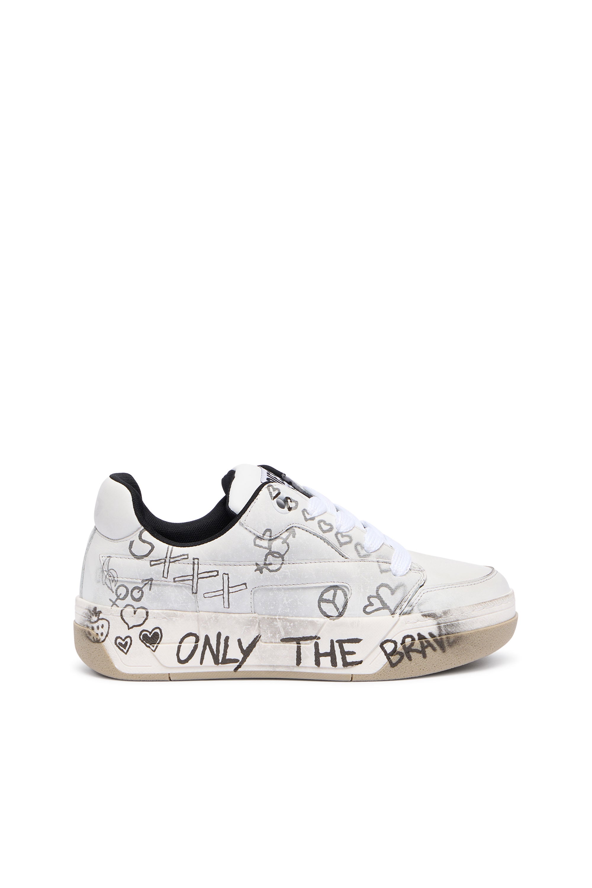 Diesel - D-Ollie-Leather sneakers with graffiti print - Sneakers - Woman - White