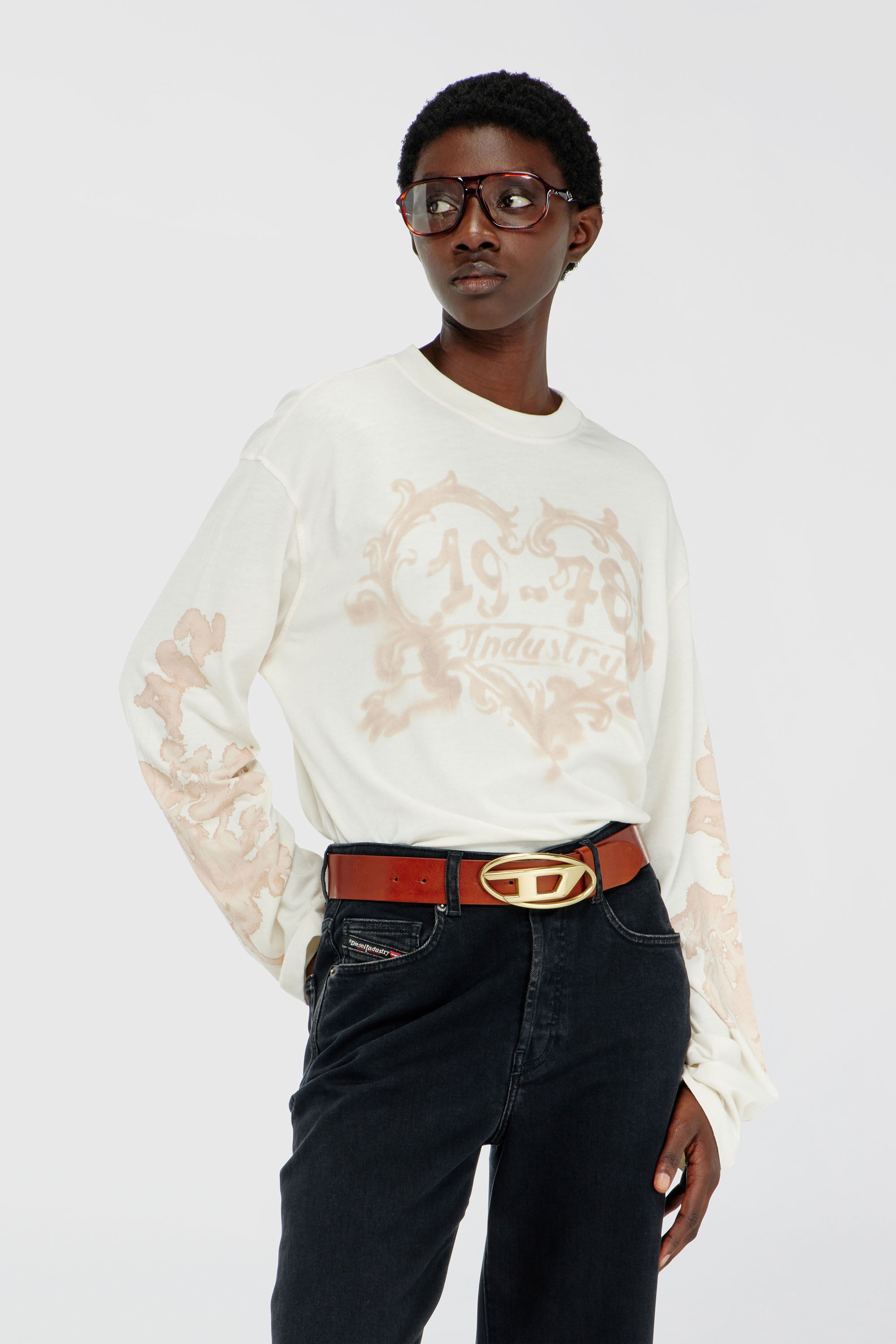 Diesel - Cotton long-sleeve T-shirt with graphic print - T-Shirts - Woman - Multicolor