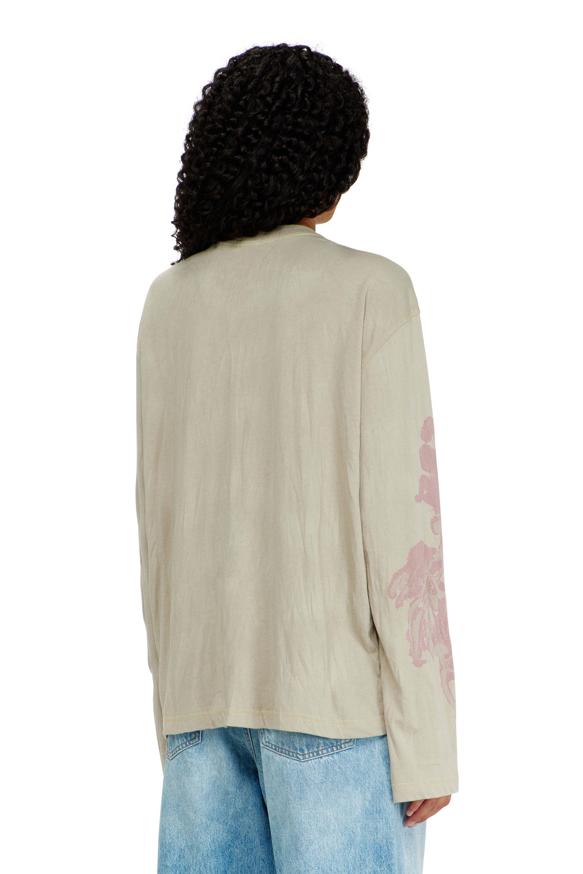 Diesel - T-HILARY-LS-AA1, Woman's Cotton long-sleeve T-shirt with graphic print in Pink/Beige - 4