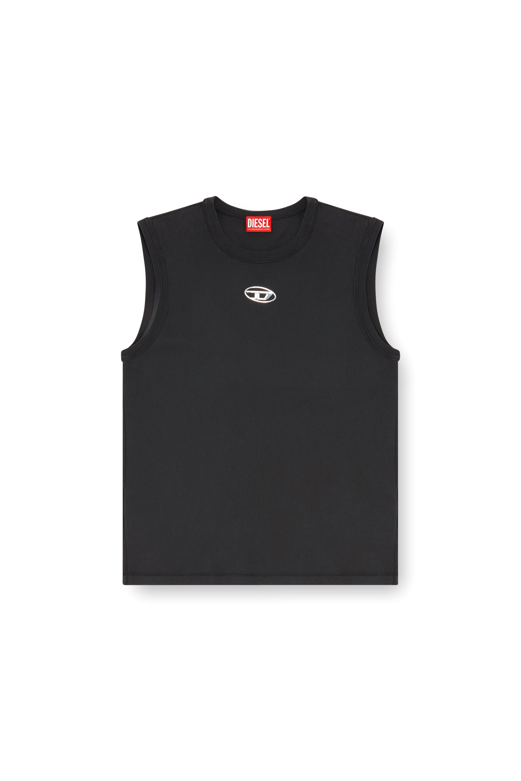 Diesel - T-BISCO-IOD, Man's Sleeveless cotton top with metallic Oval D in Black - 3