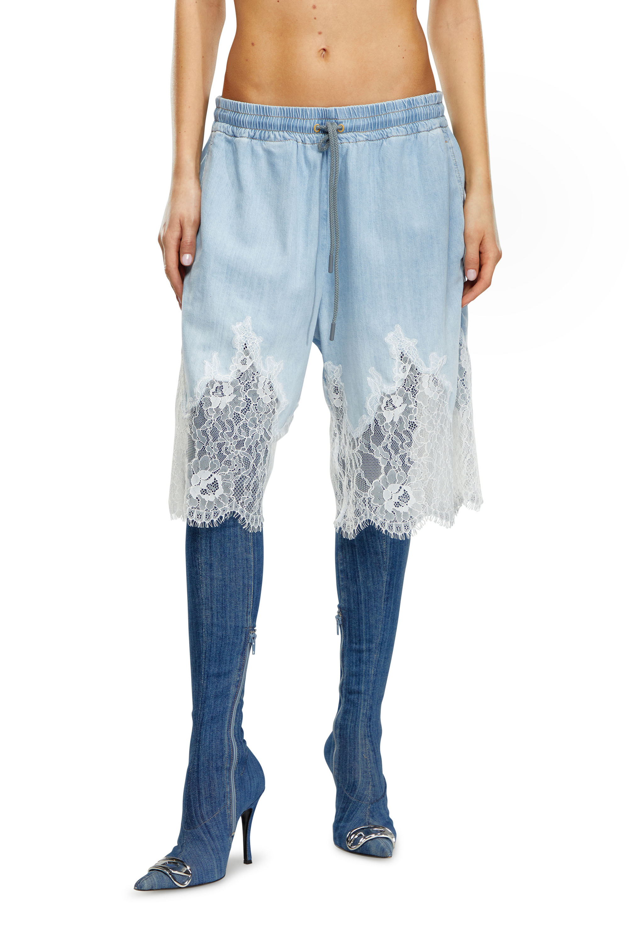 Diesel - Bermuda shorts in denim and lace - Shorts - Woman - Blue